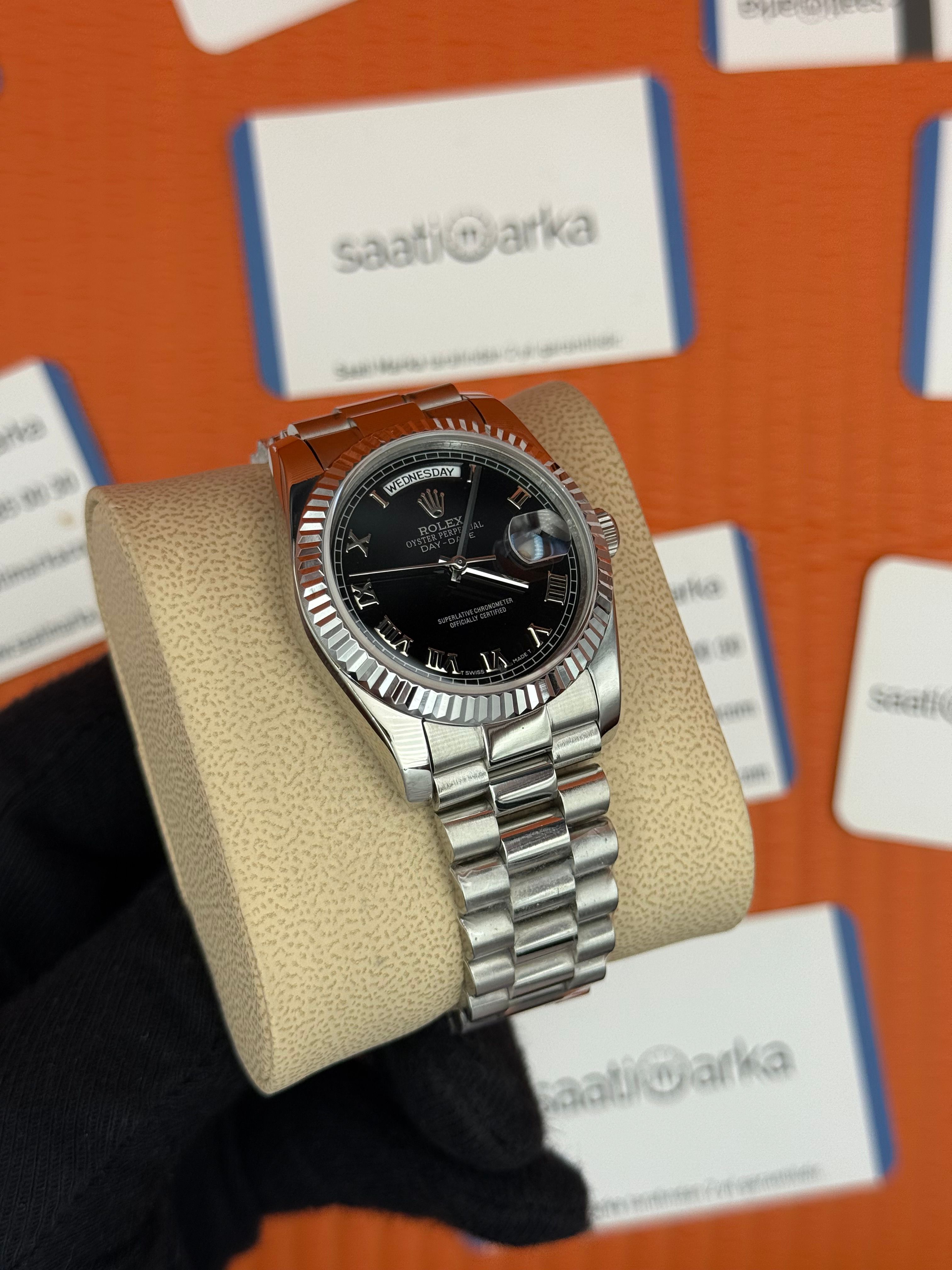ROLEX day date 36mm siyah kadran silver president kadran 