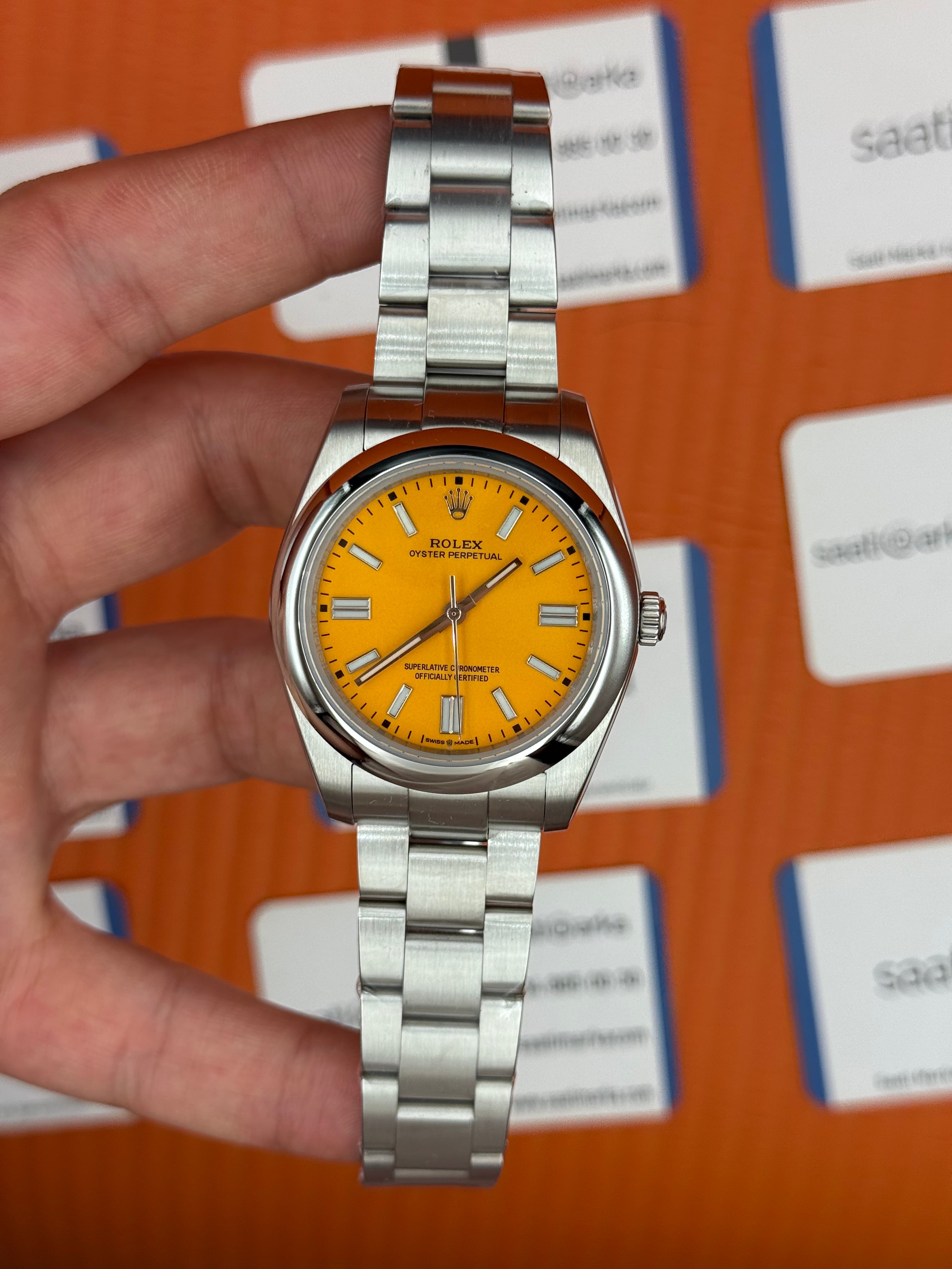 ROLEX oyster perpetual sarı kadran silver kasa kordon erkek kol saati