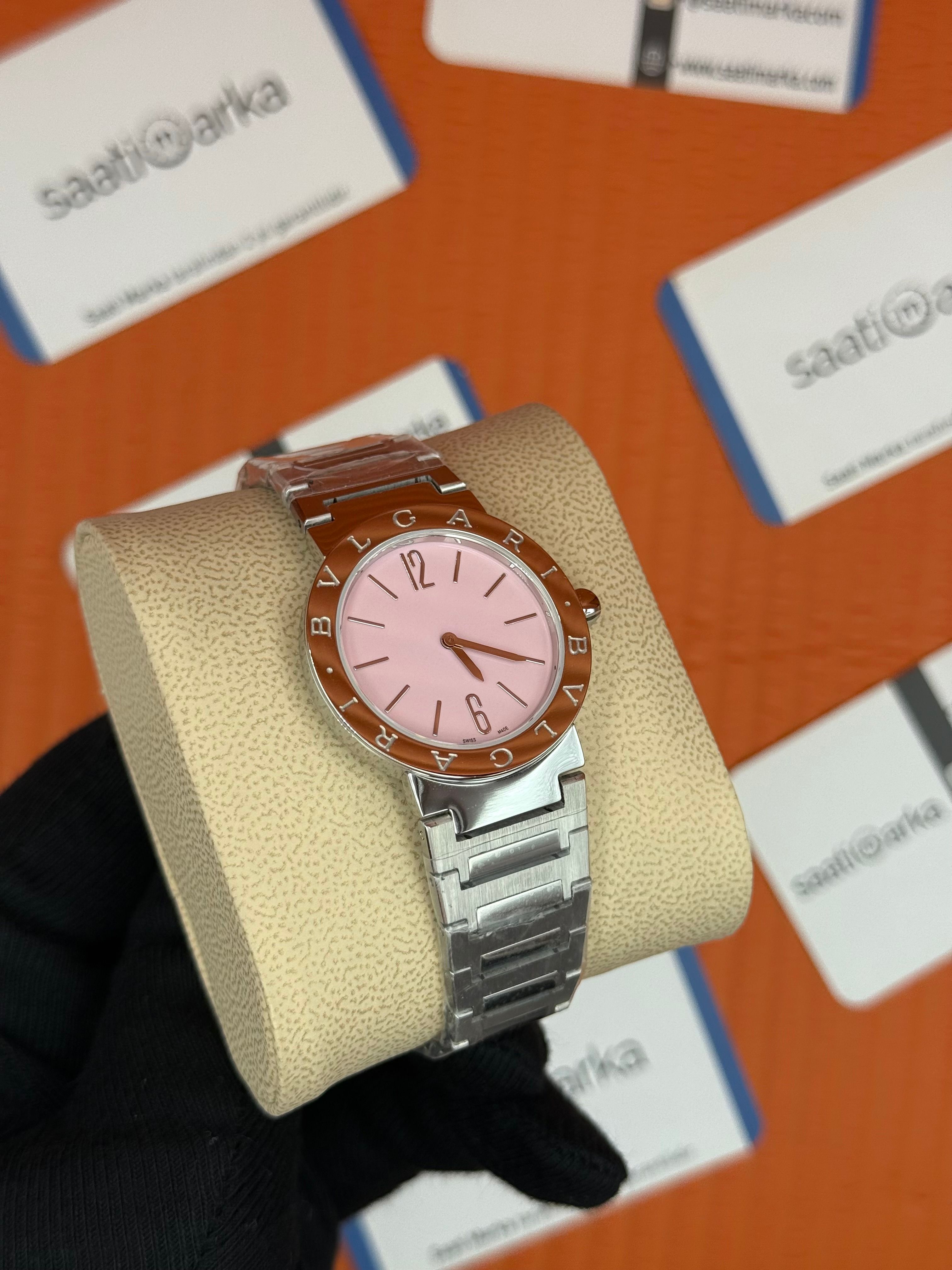 BVLGARI  toz pembe kadran silver kasa kordon kadın kol saati