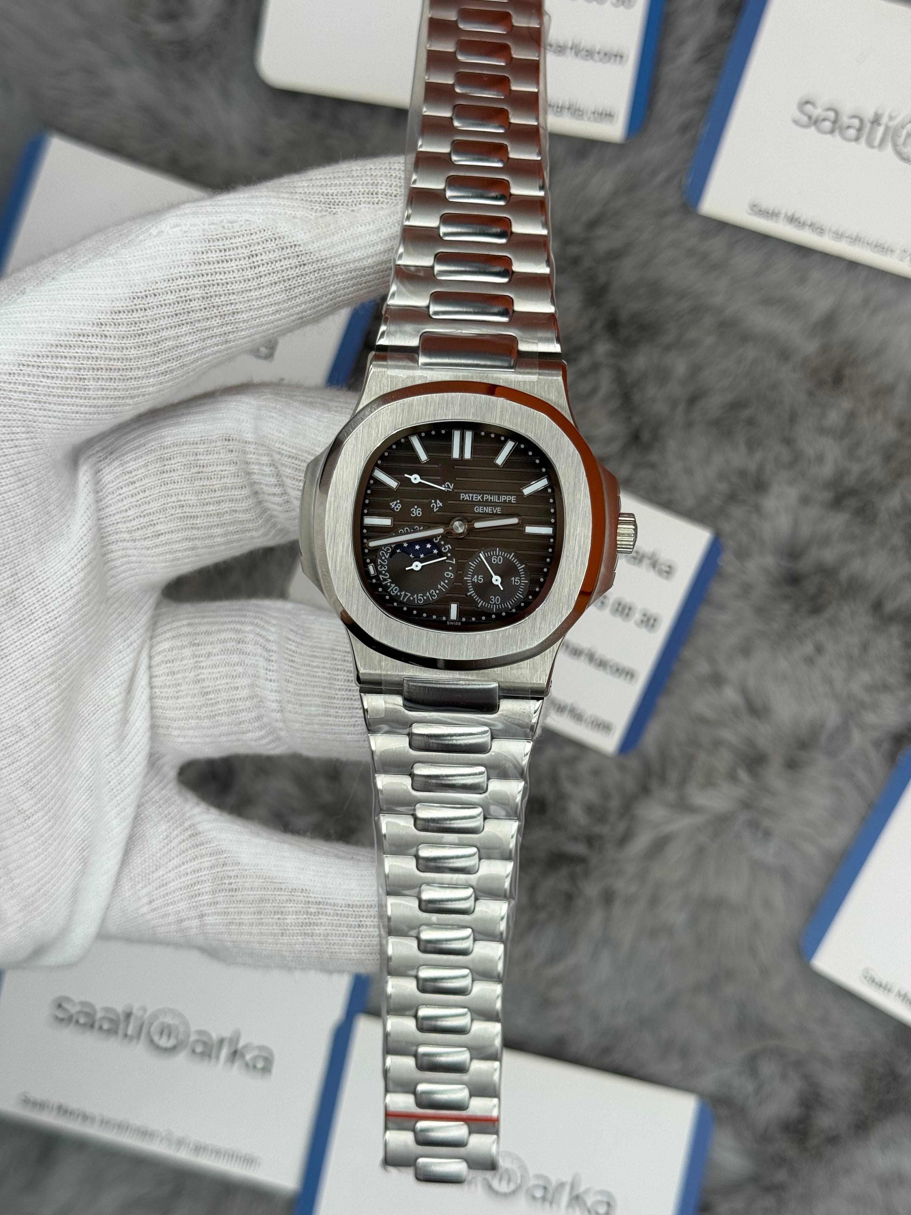 PATEK PHİLİPPE nautilus moontphase 5712 kahverengi kadran silver kasa kordon 40mm erkek kol saati