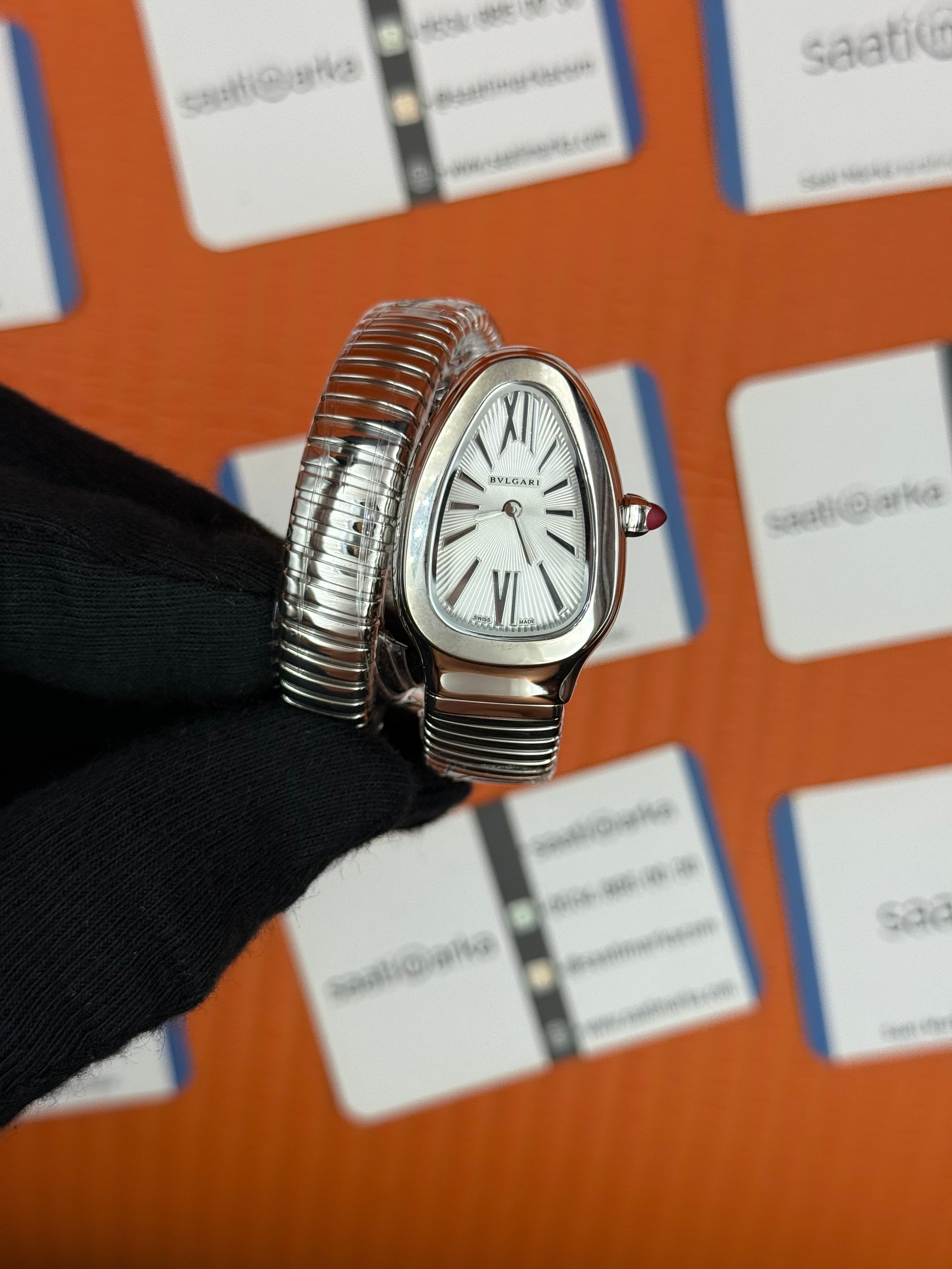 BVLGARİ serpenti tek sarma silver kordon beyaz kadran kadın kol saati