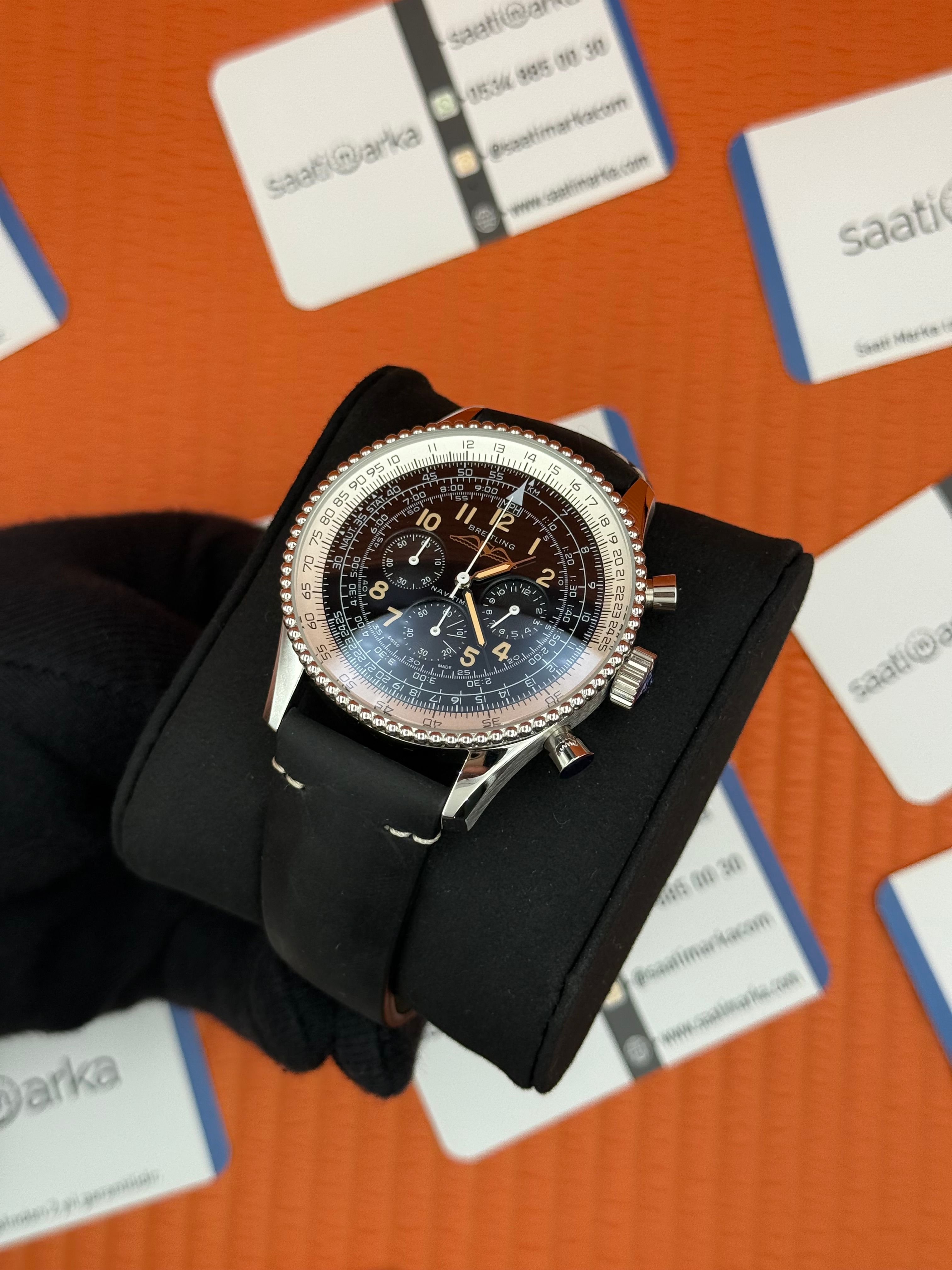 BREITLING Navitimer siyah deri kordon siyah kadran çelik kasa
