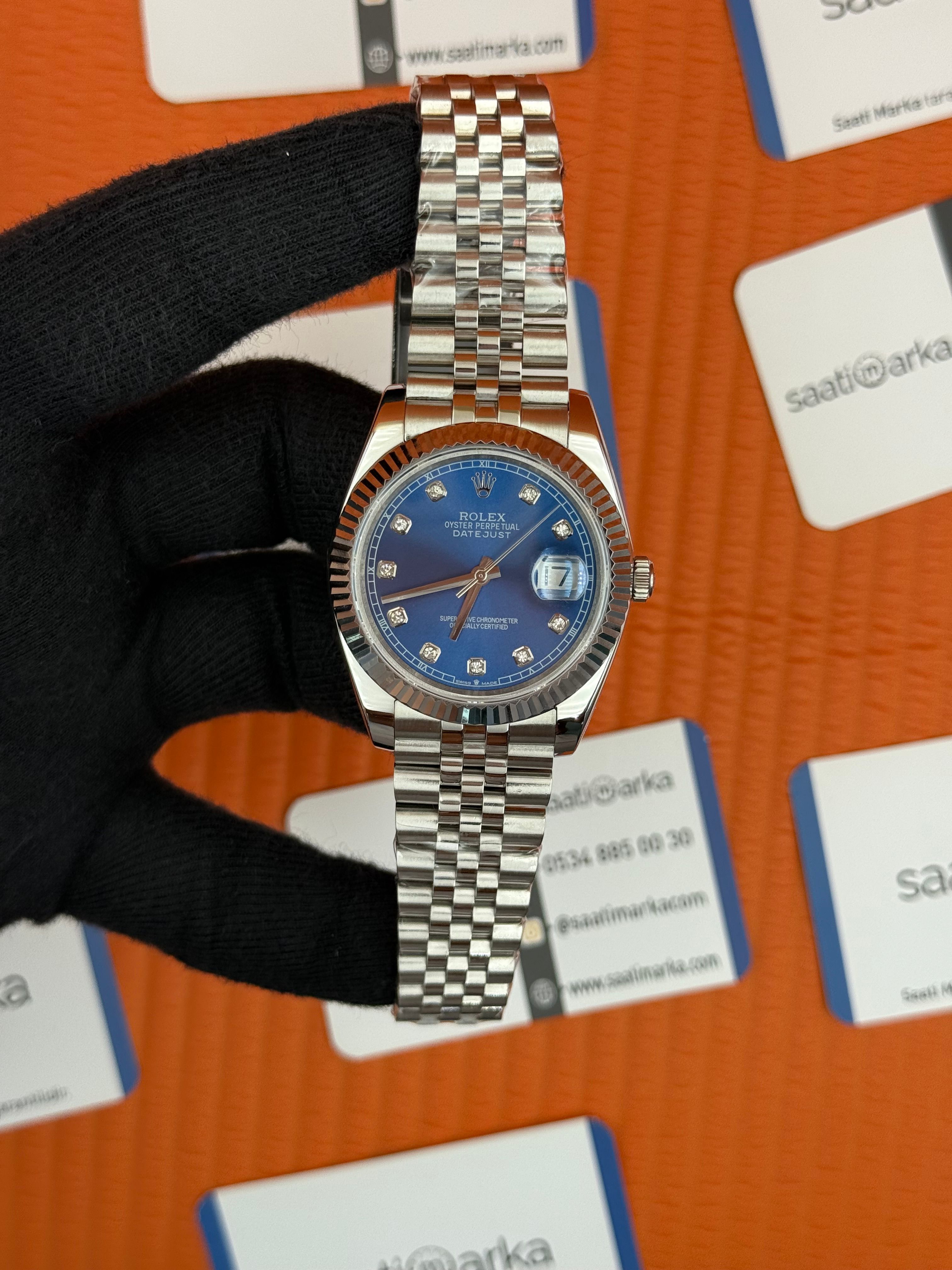 ROLEX Datejust baget taşlı blue dial silver jubilee kordon