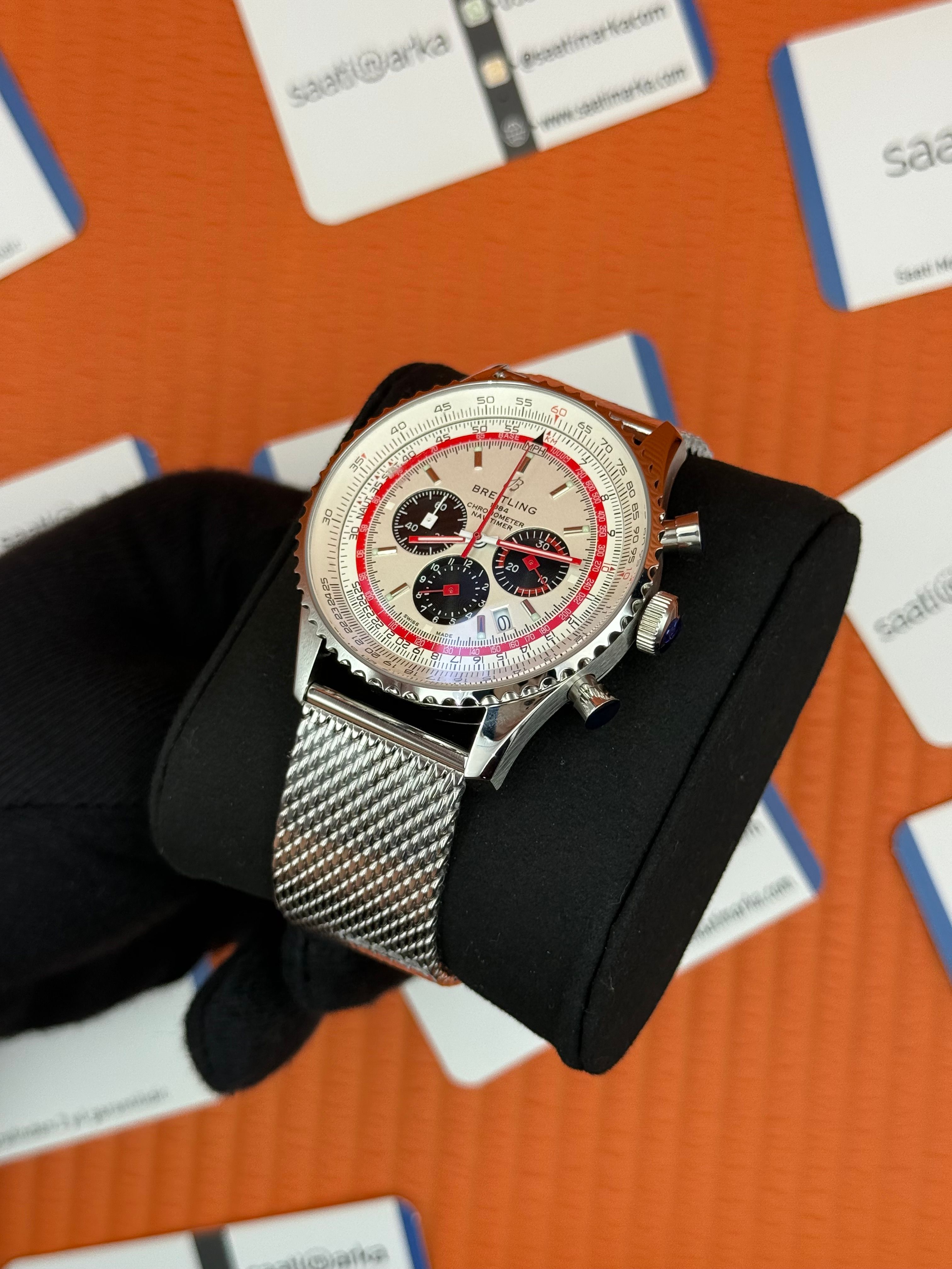 BREITLING Navitimer hasır kordon beyaz kadran çelik kasa