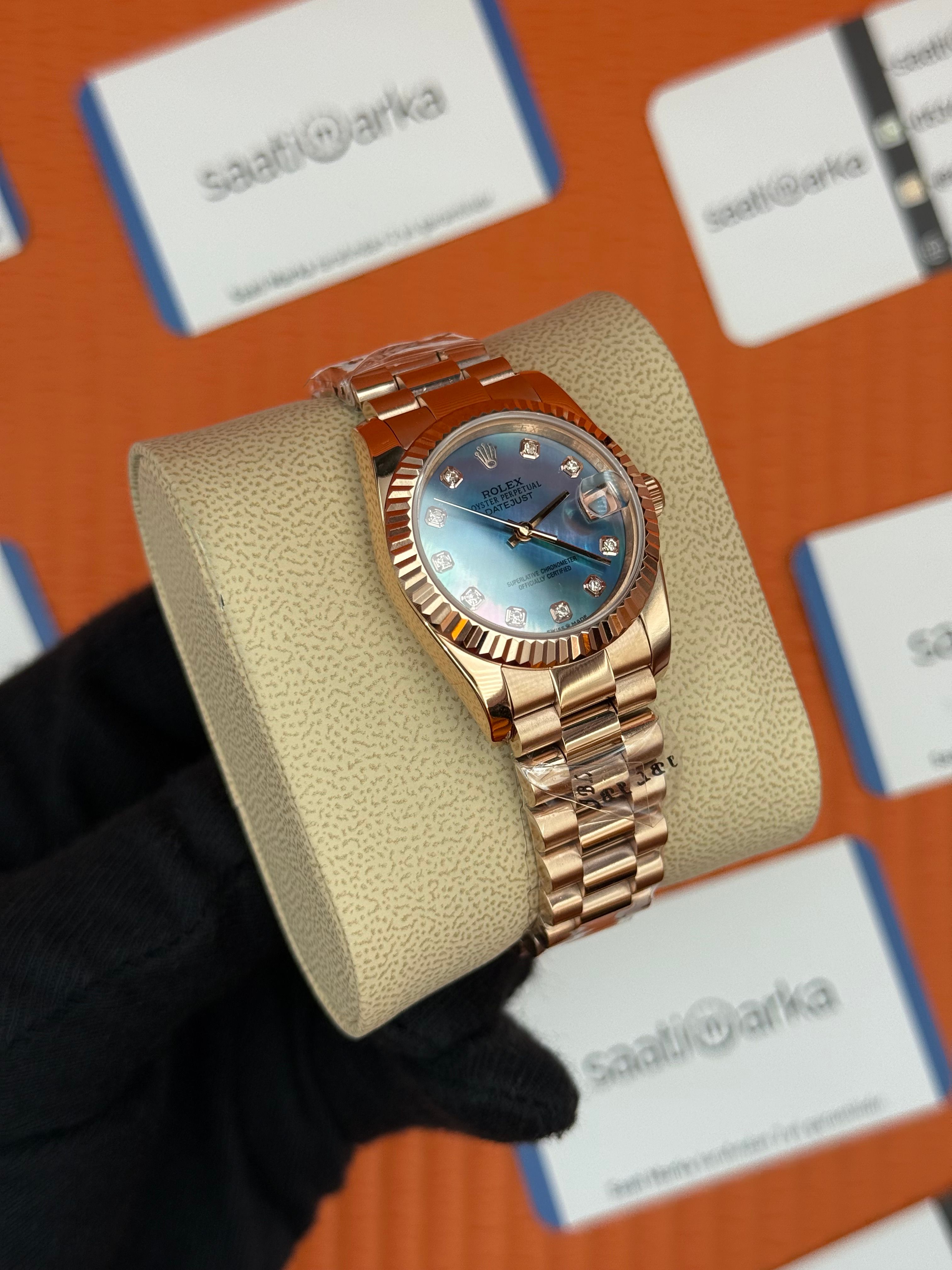 ROLEX datejust 31mm maci sedefli kadran rose kasa kordon president 