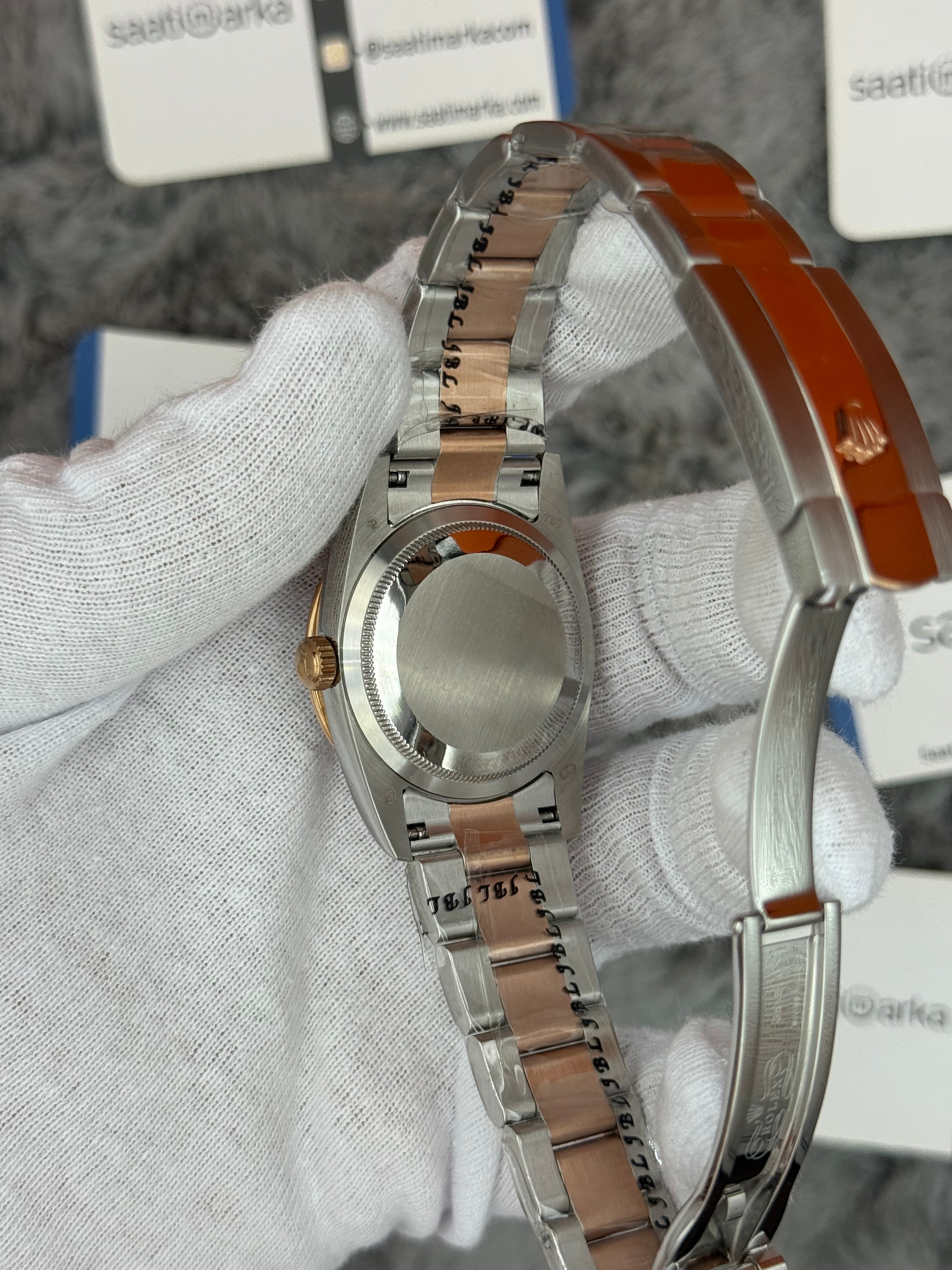 ROLEX Datejust 36mm gri kadran taşlı bezel silver kasa rose silver oyster kordon 