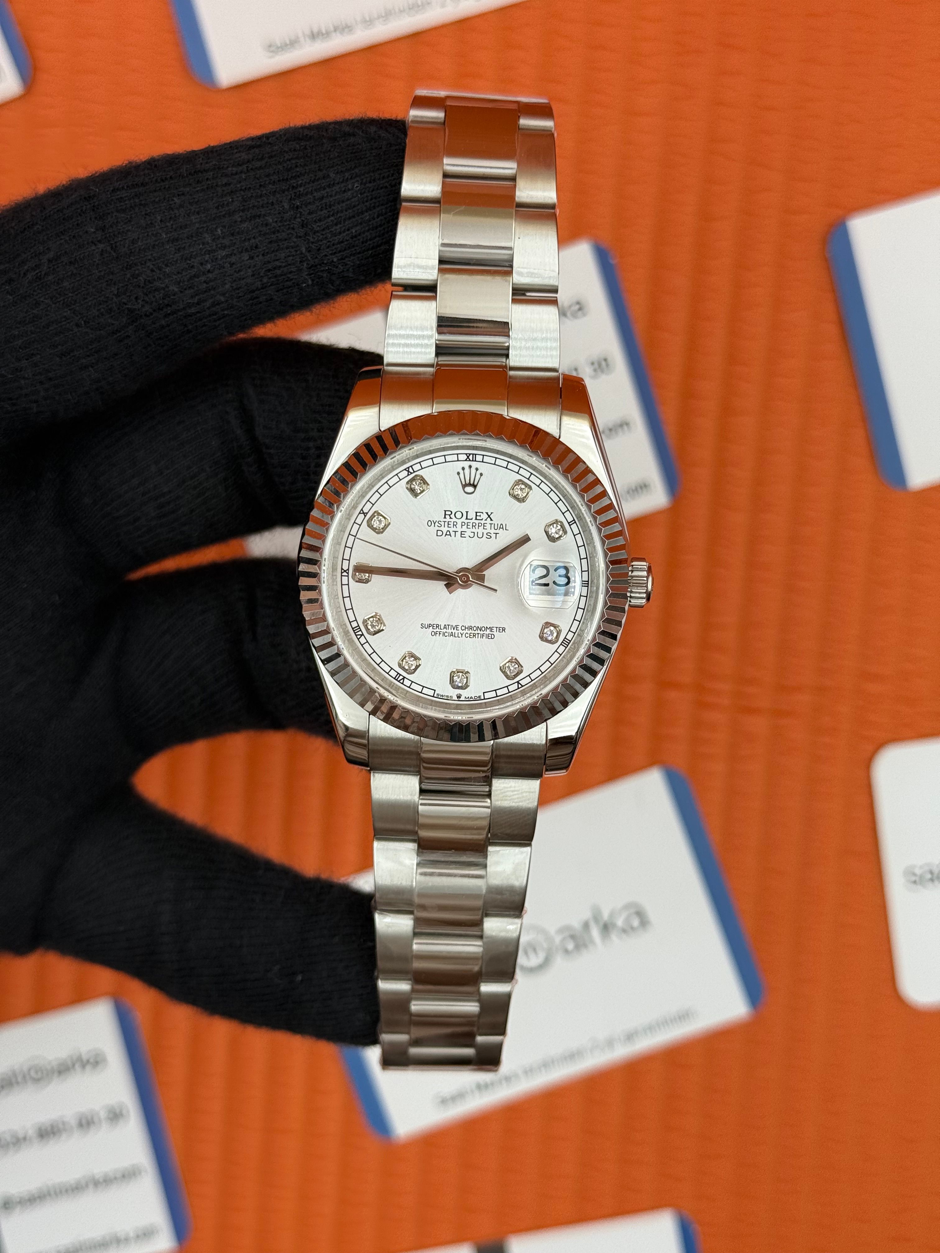 ROLEX Datejust baget taşlı white dial silver oyster kordon
