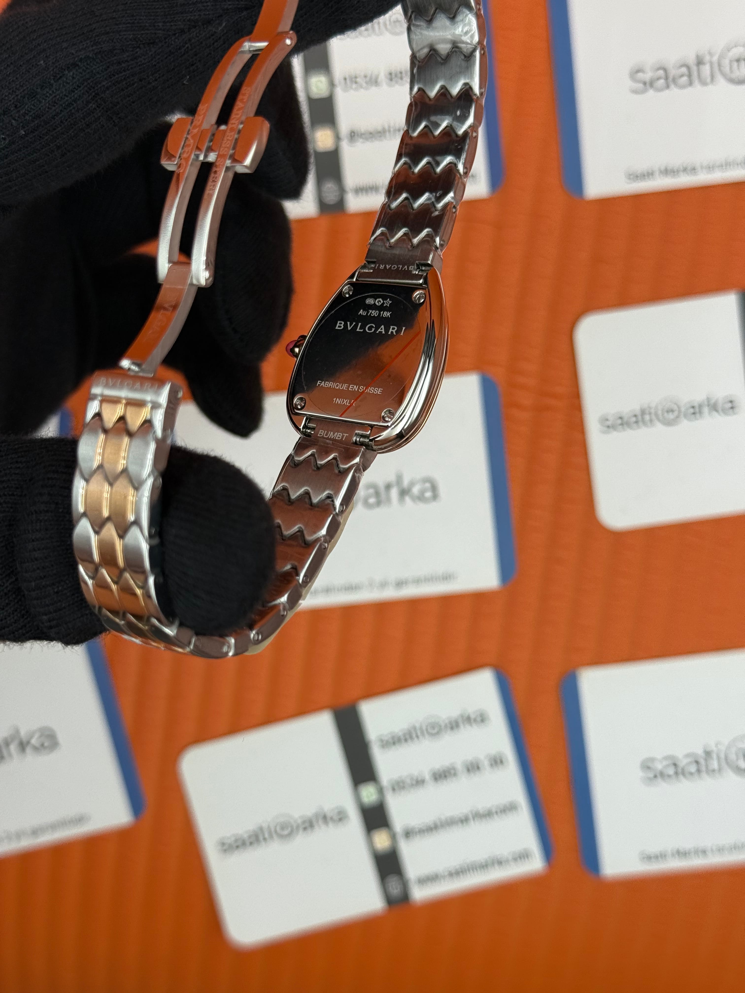 BVLGARİ serpenti seduttori taşlı bezel siyah kadran rose kasa kordon kadın kol saati