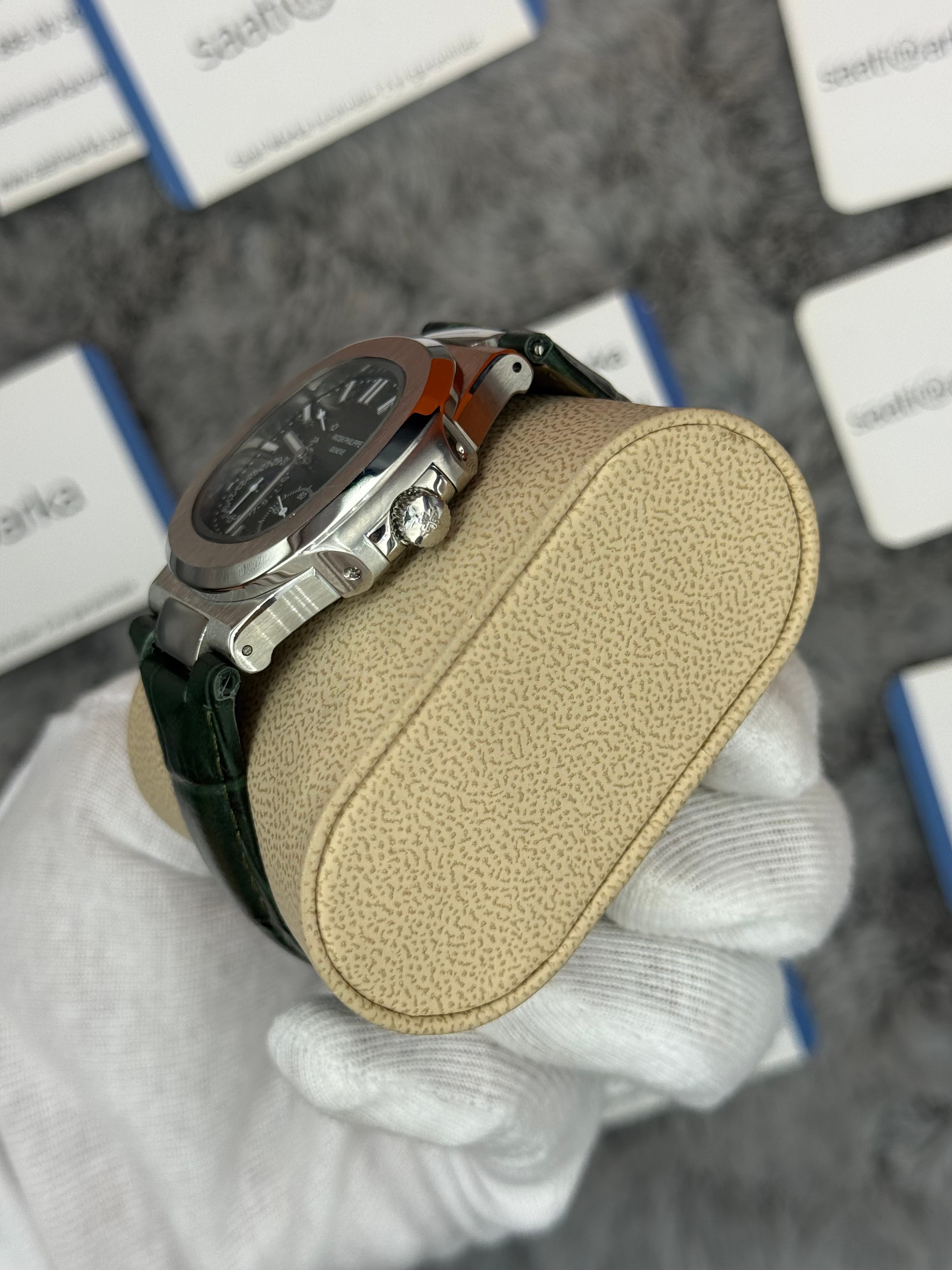 PATEK PHİLİPPE nautilus moontphase 5712 yeşil kadran yeşil deri kordon silver kasa 40mm erkek kol saati