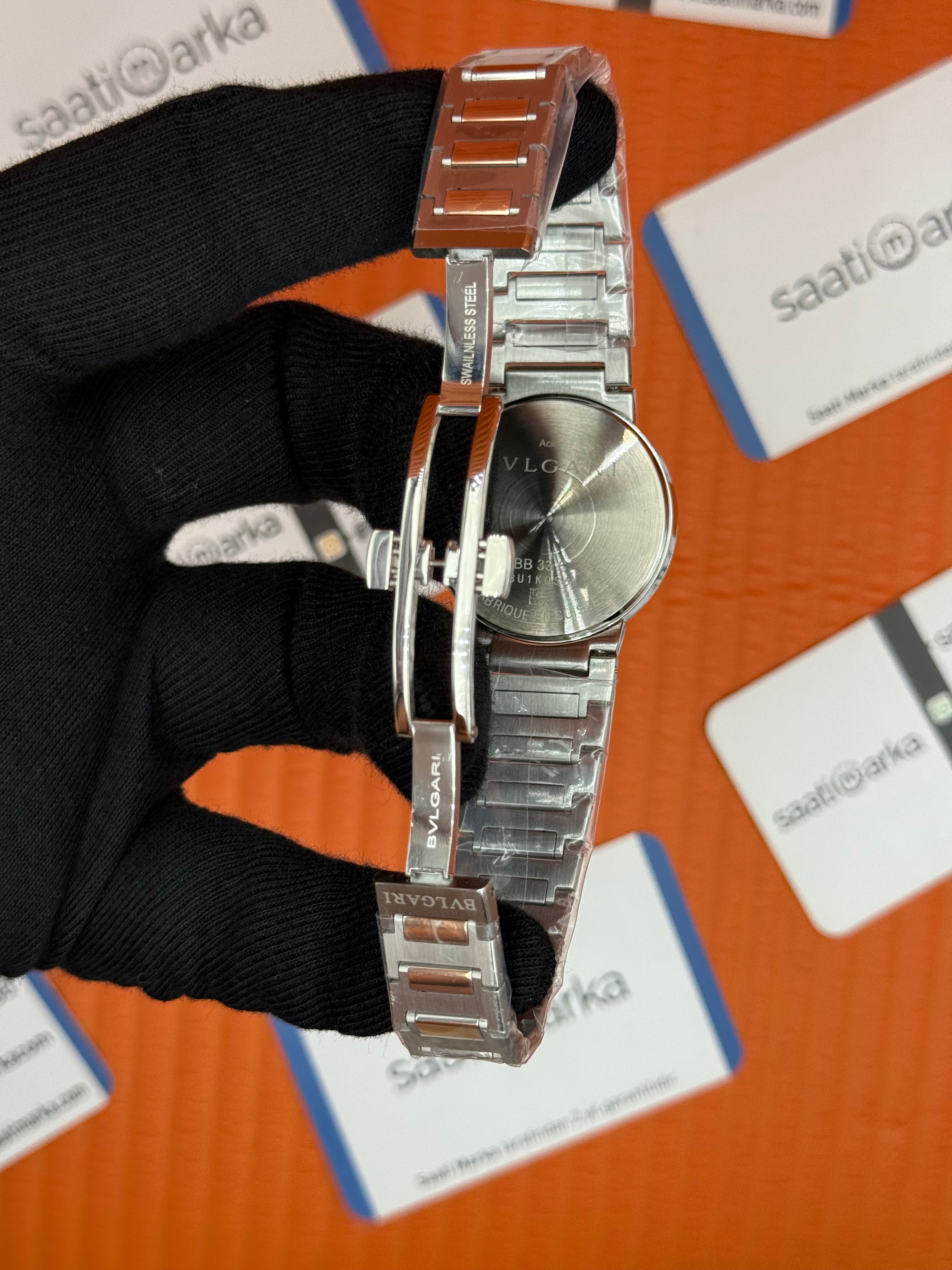 BVLGARI sedefli kadran rose bezel silver kasa kordon kadın kol saati
