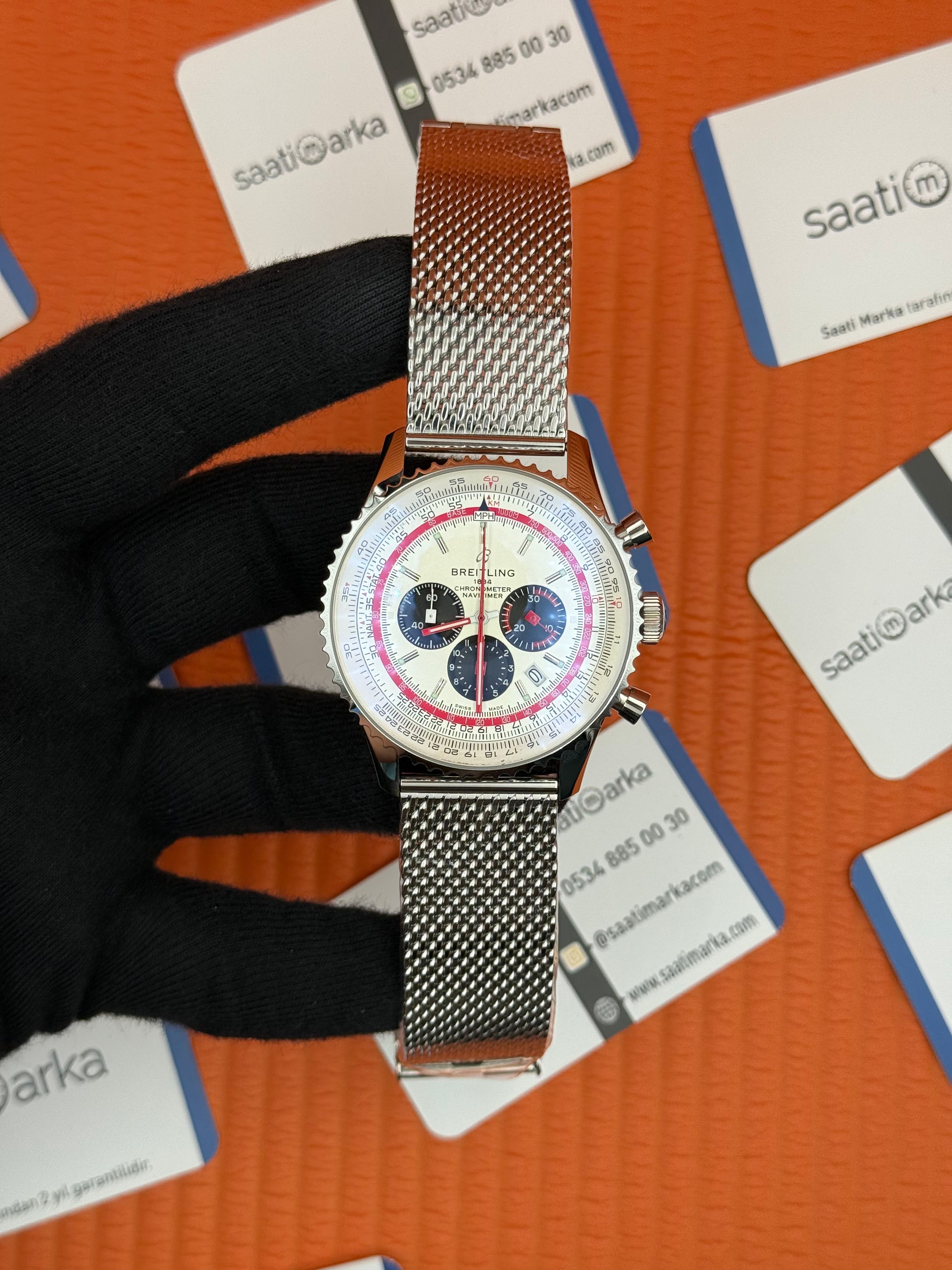 BREITLING Navitimer hasır kordon beyaz kadran çelik kasa