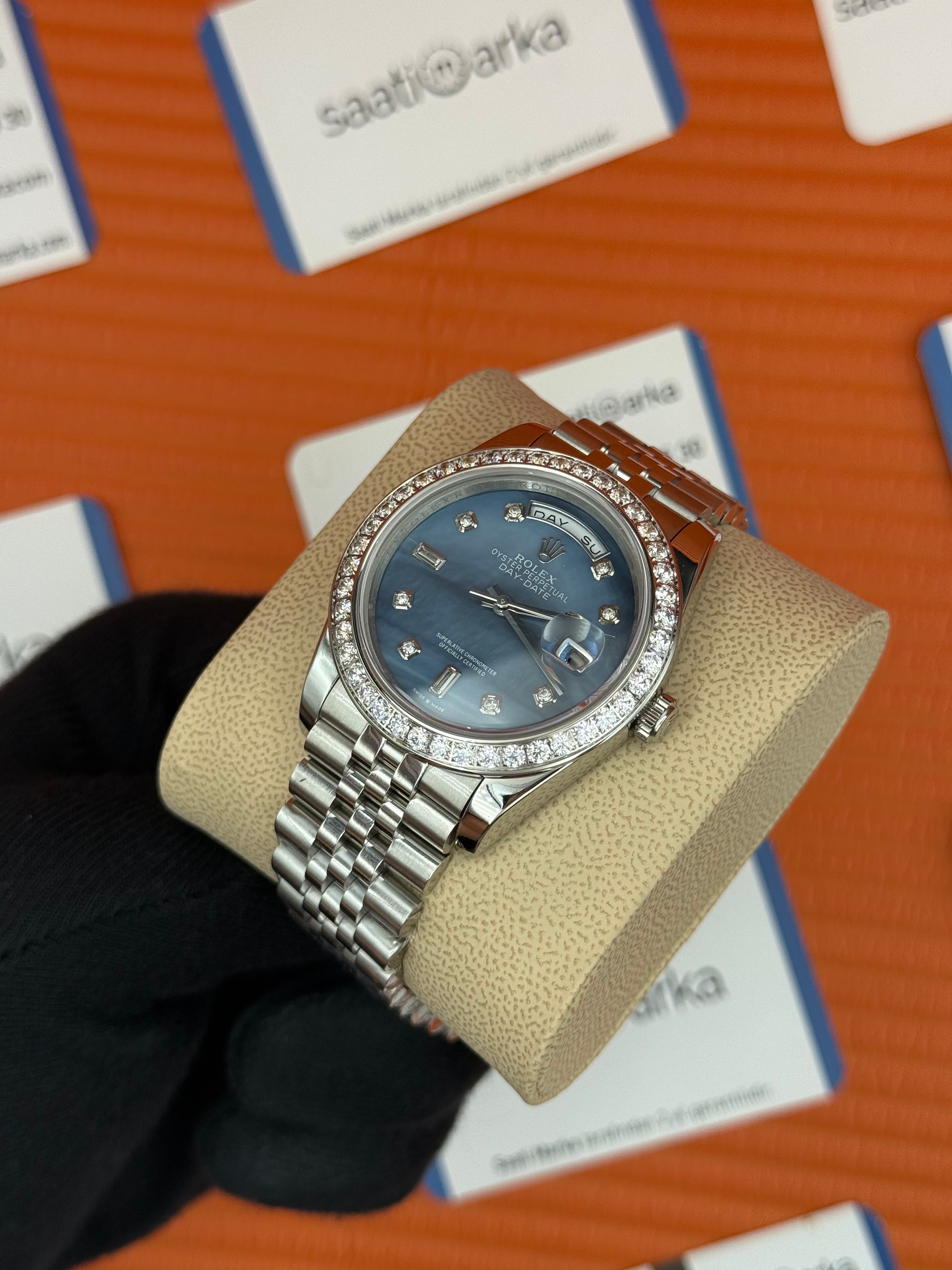 ROLEX Day  taşlı bezel Date baget taşlı bulut kadran  silver jubilee kordon