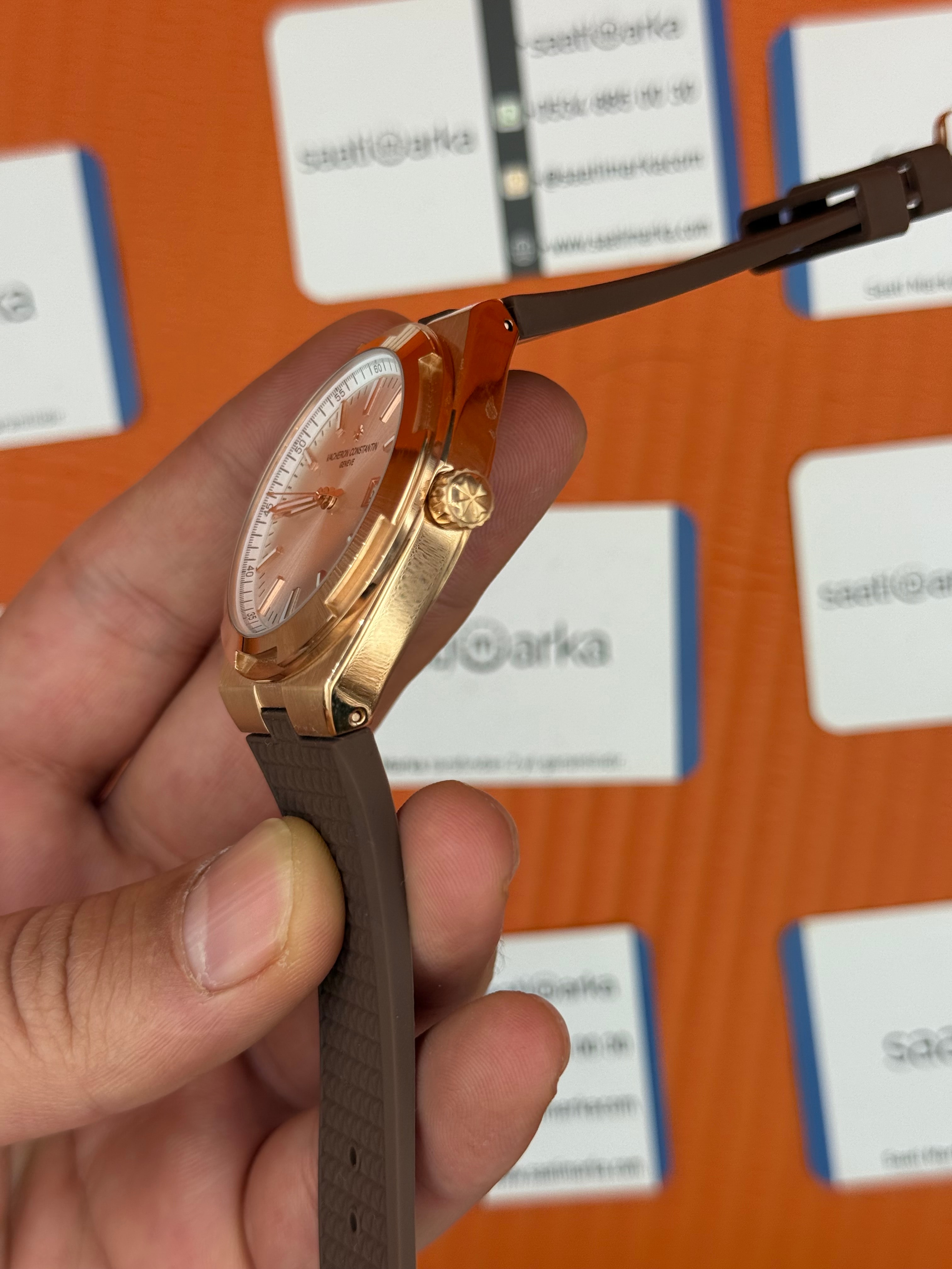 VACHERON CONSTANTIN overseas beyaz kadran rose kasa kahverengi kordon erkek kol saati