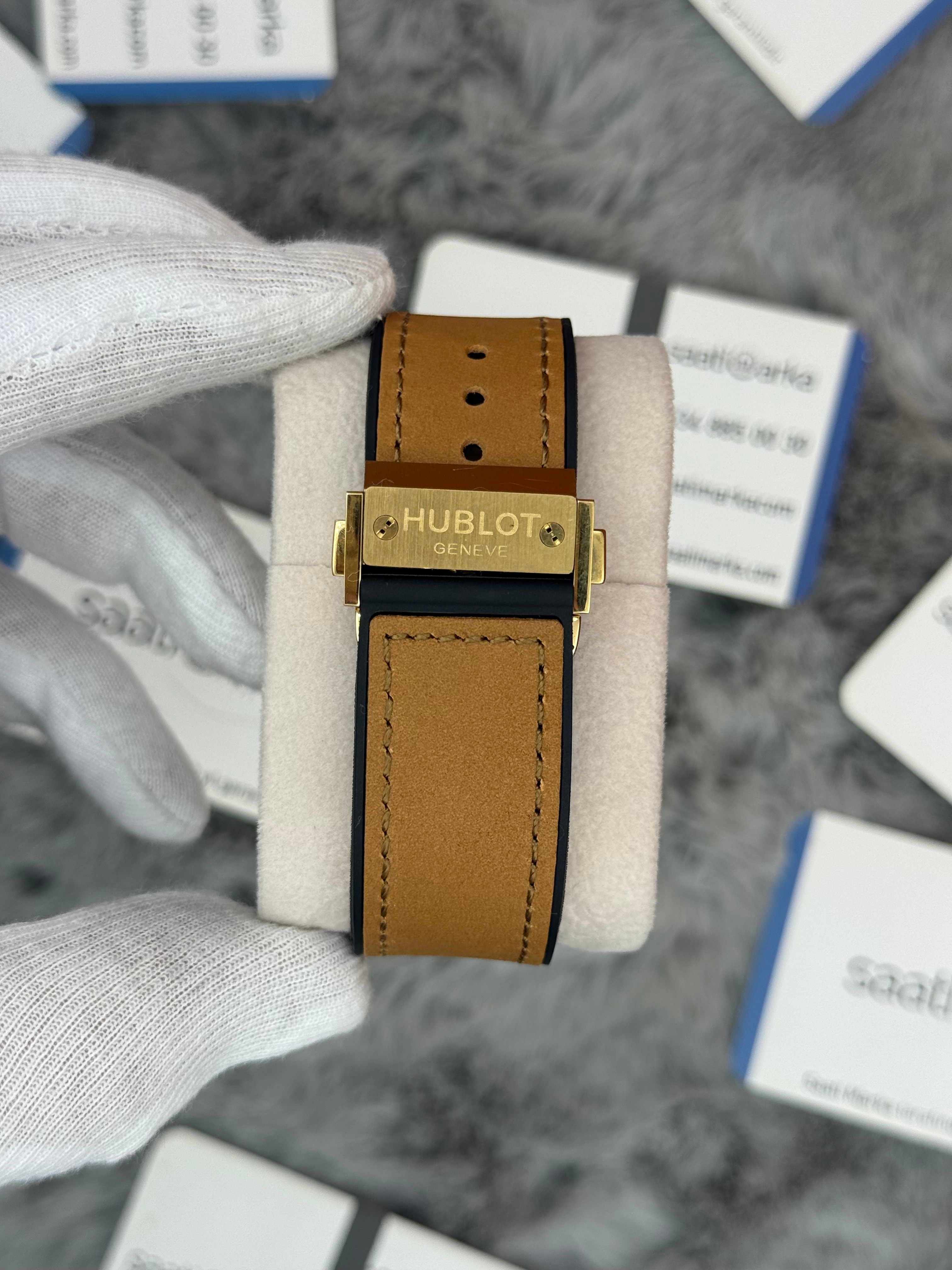 HUBLOT big bang tourbillon 41mm gold kasa kahverengi kordon erkek kol saati