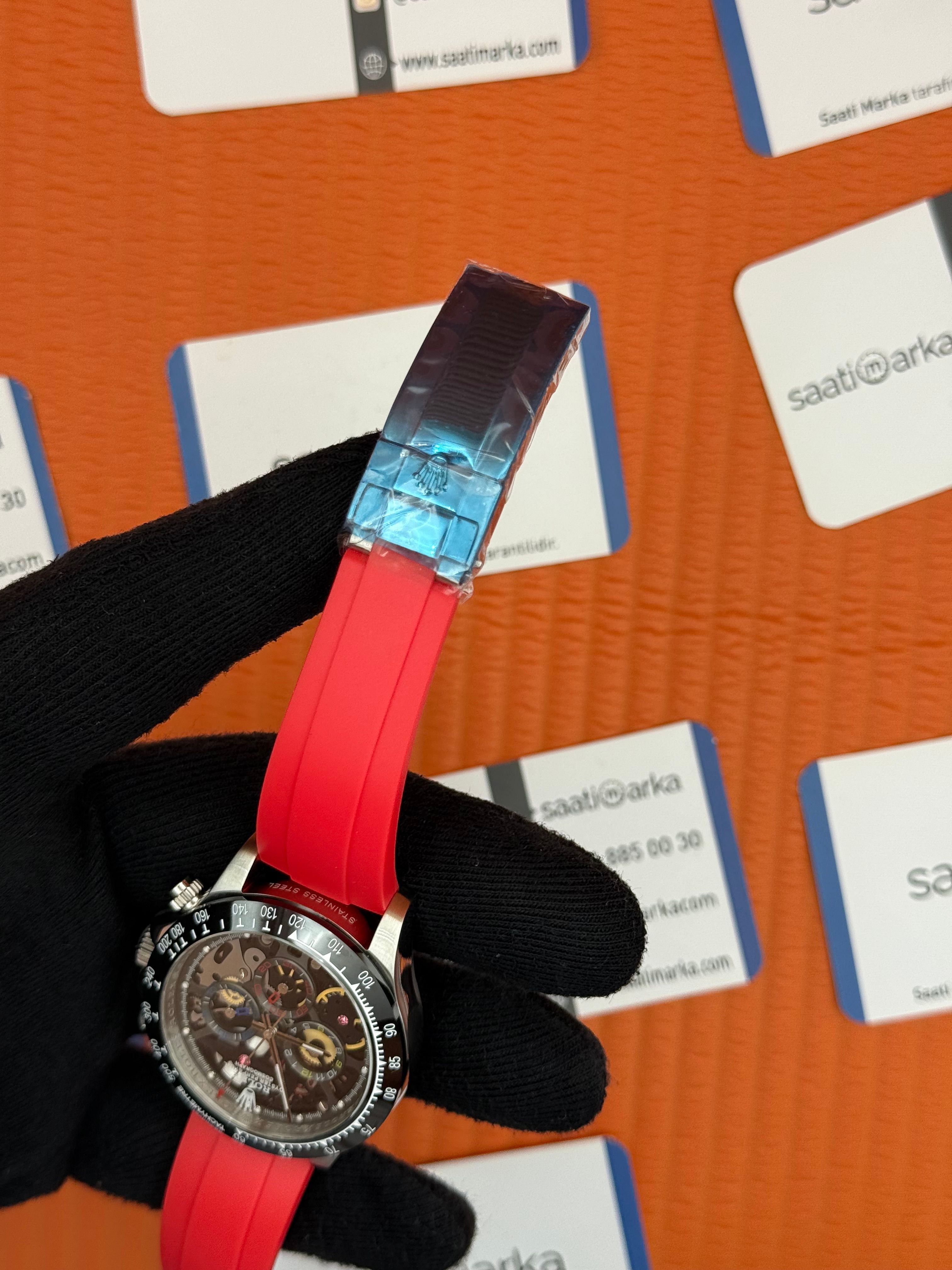 ROLEX Daytona juan pablo montoya kauçuk kırmızı kordon silver kasa