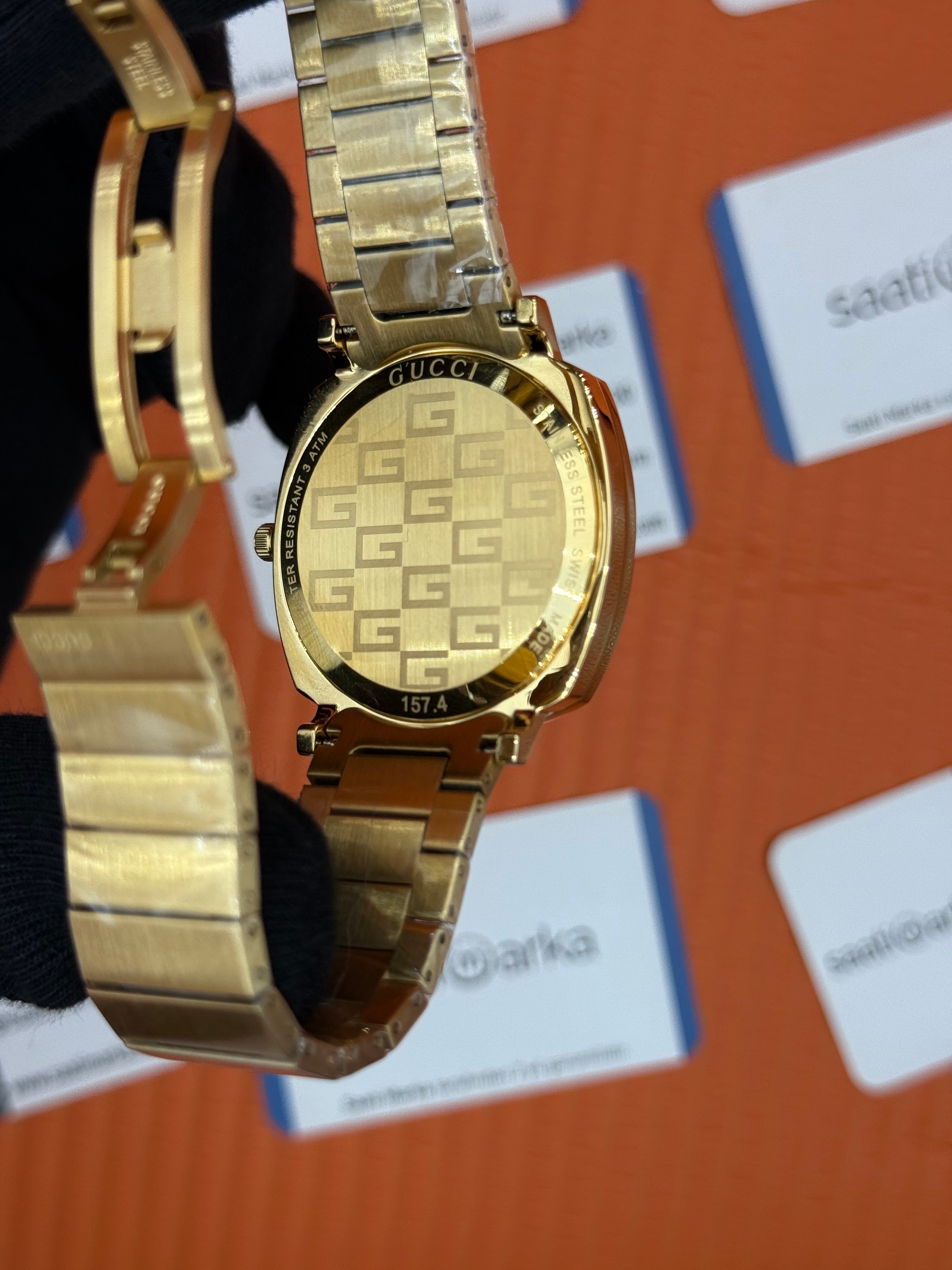GUCCI GRIP yeşil gold kordon taşlı bezel kadın kol saati