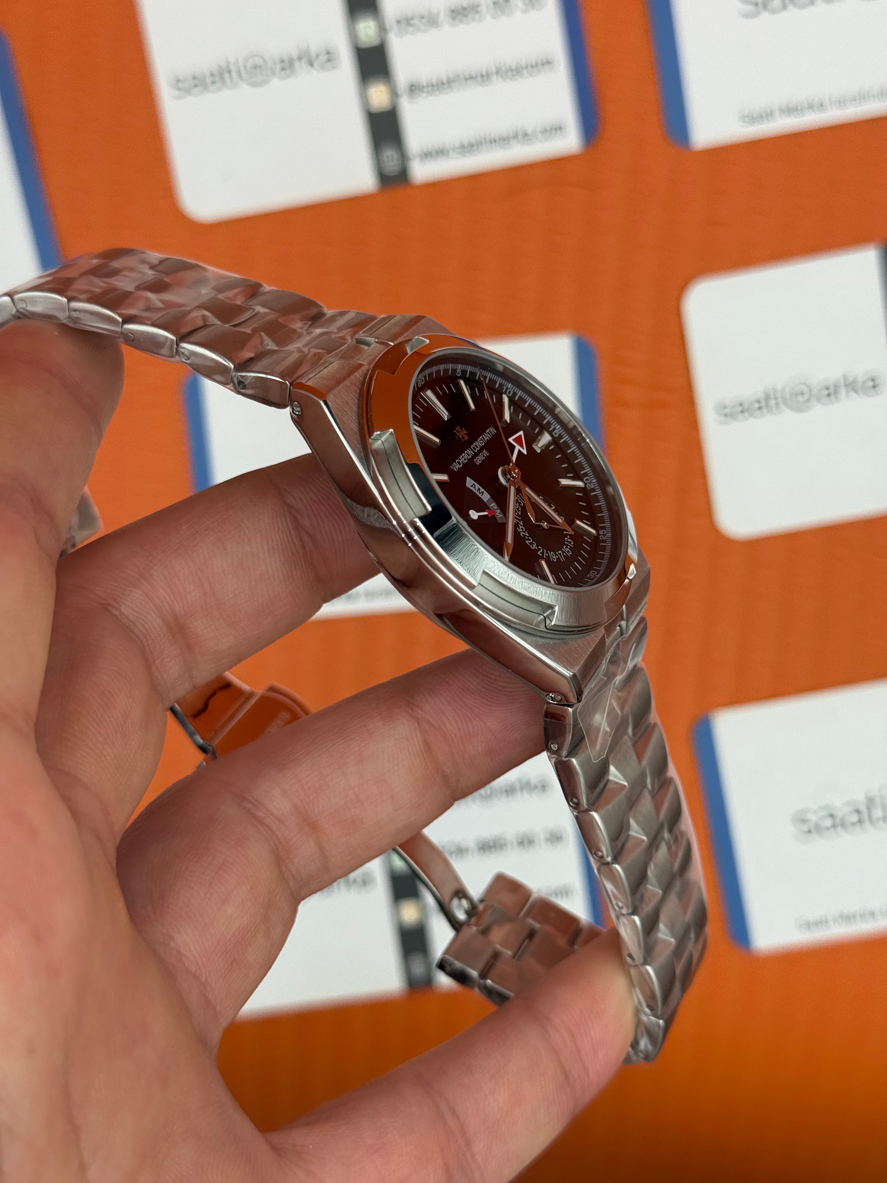 VACHERON CONSTANTIN overseas dual time 41mm siyah kadran silver kasa kordon erkek kol saati