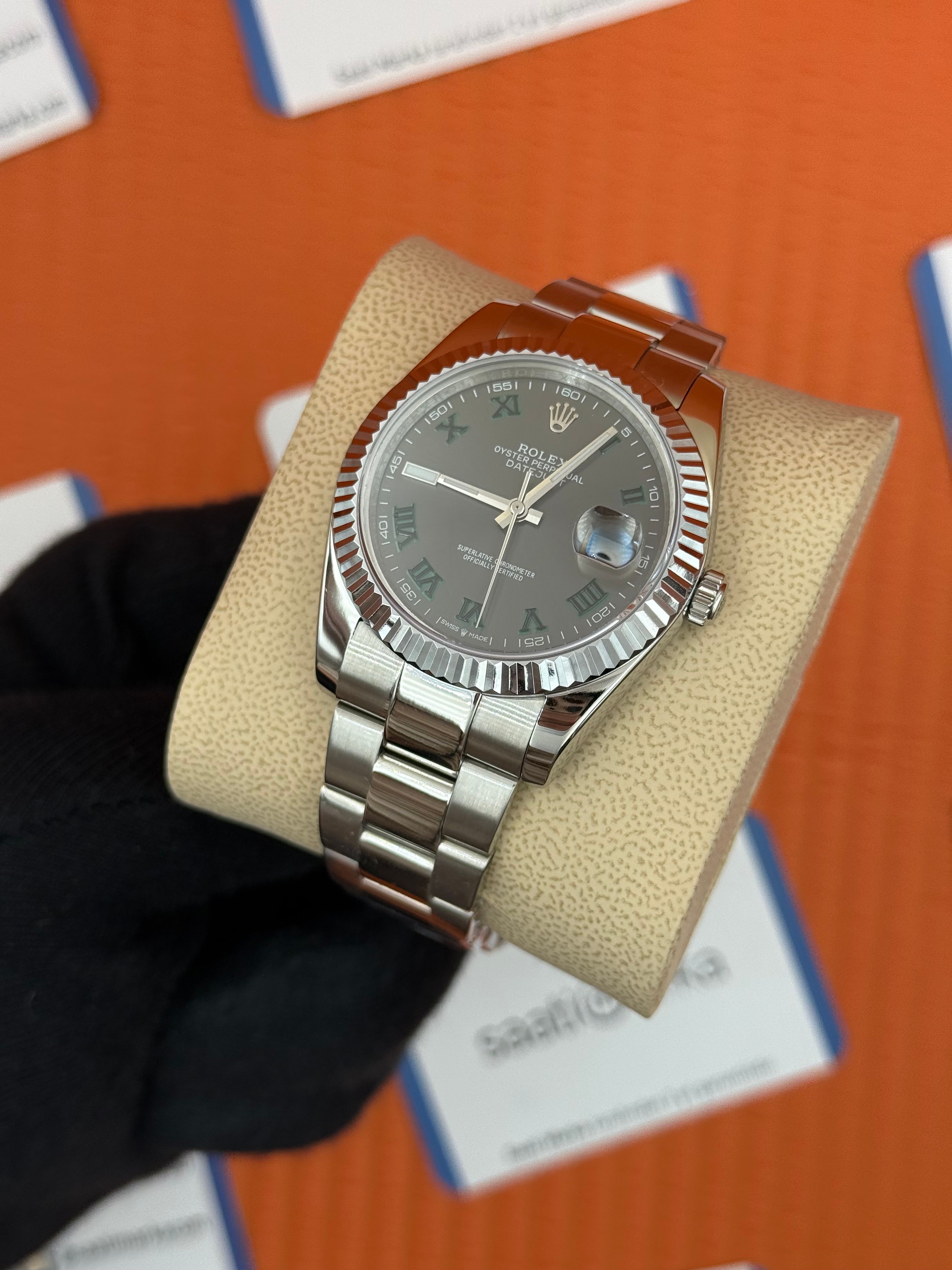ROLEX Datejust wimbledon grey dial silver oyster kordon