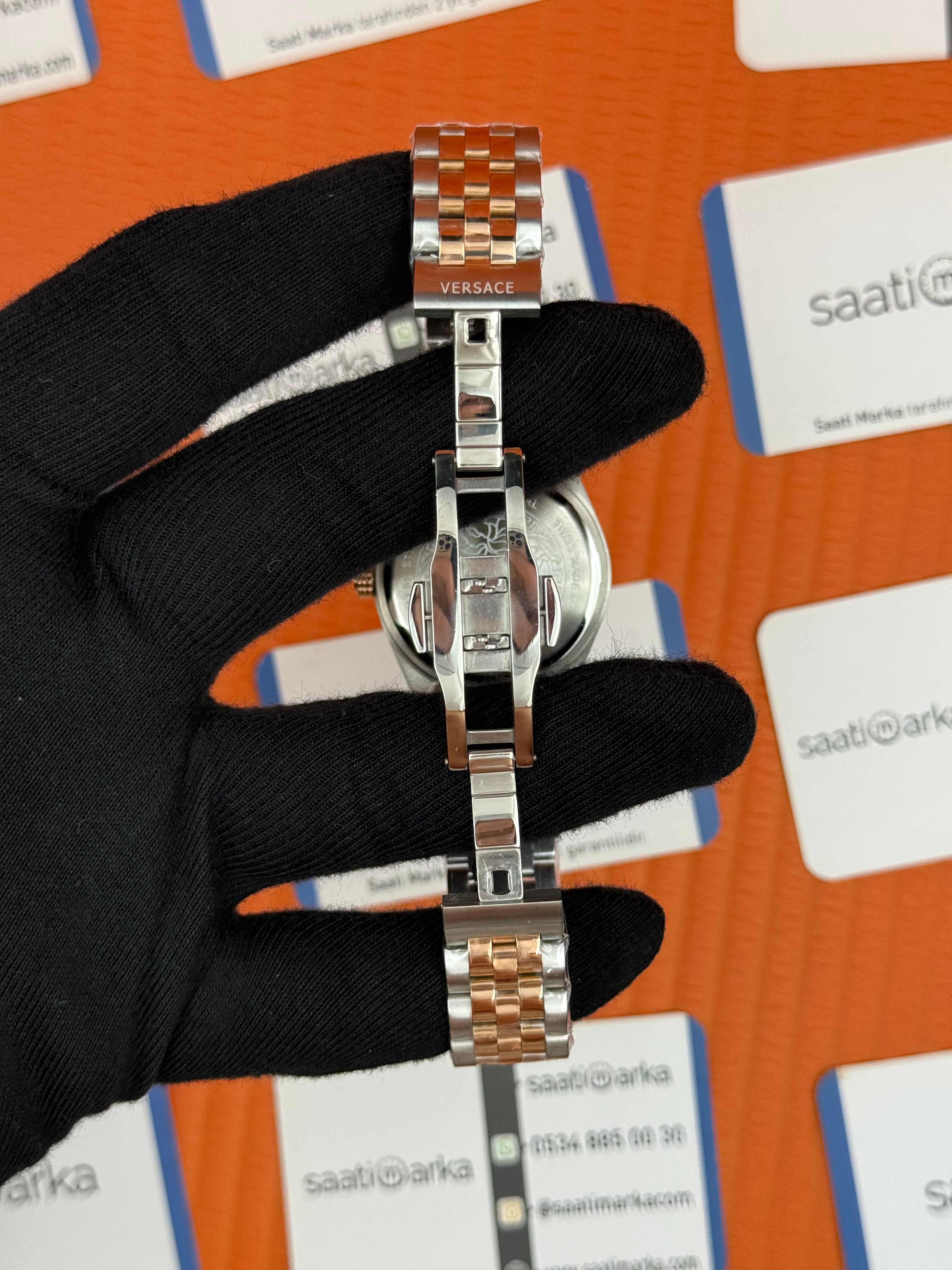 VERSACE siyah kadran rose silver kasa kordon kadın kol saati