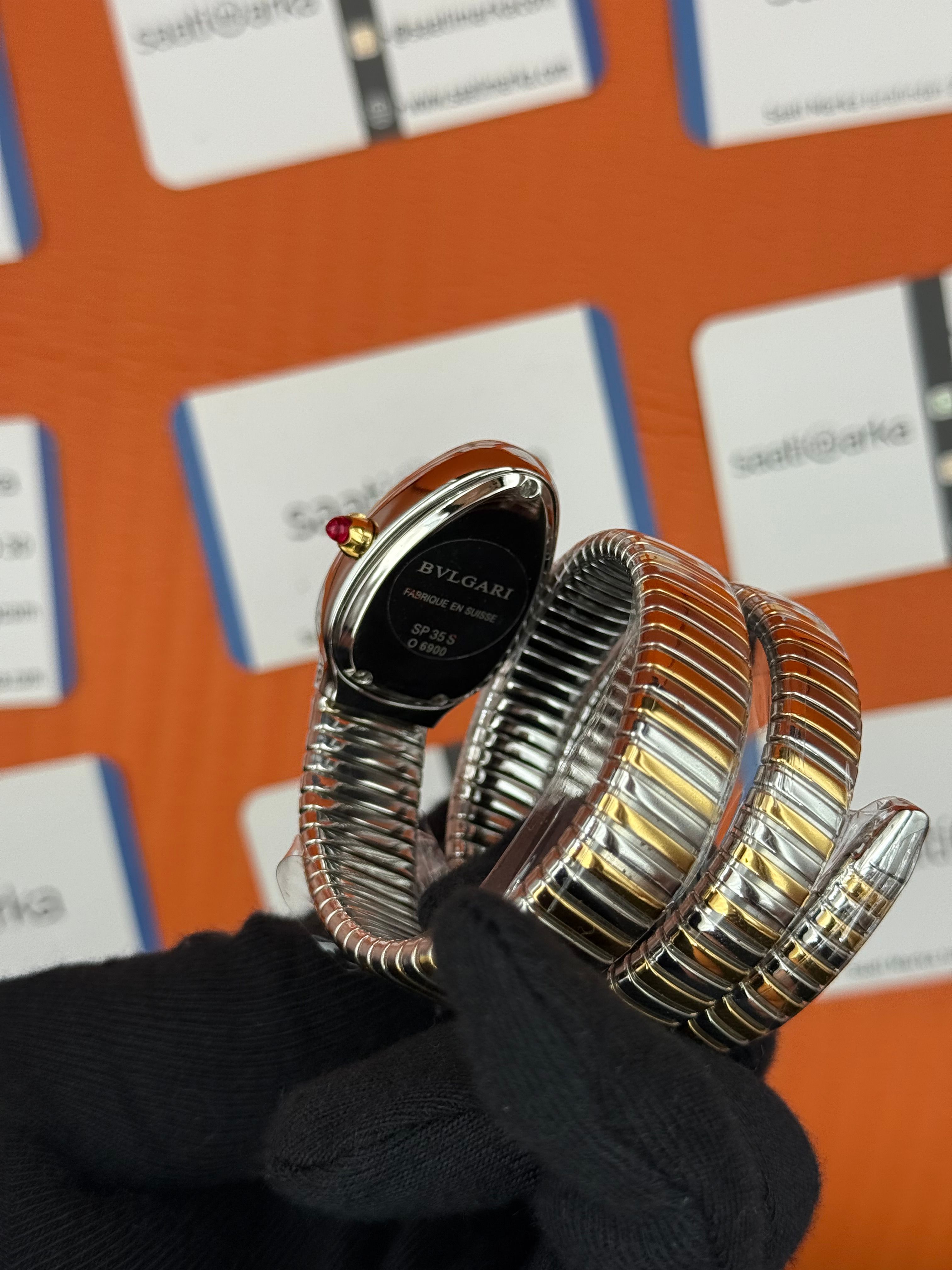 BVLGARİ serpenti çift sarma gold silver kordon beyaz kadran kadın kol saati