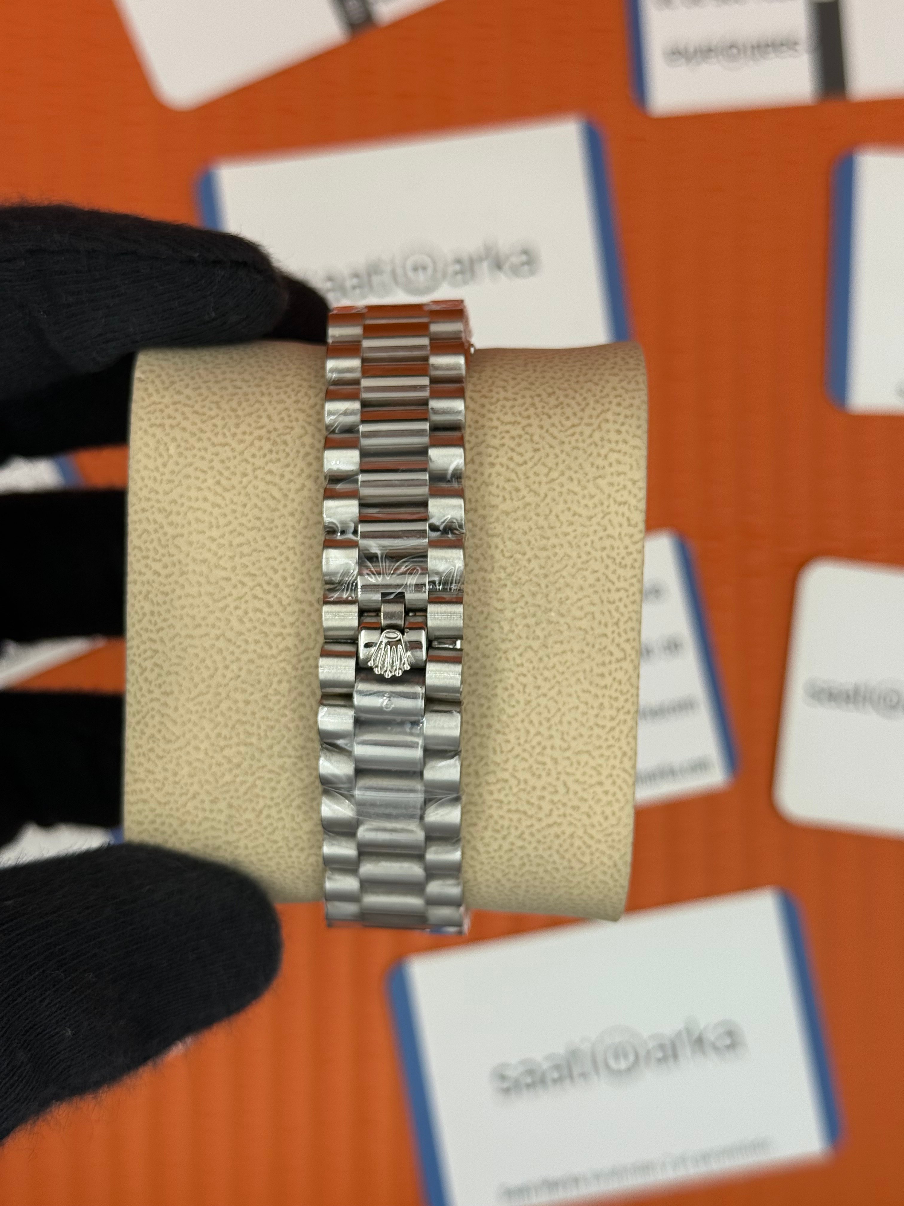 ROELX day date 36mm pembe roma rakamlı kadran silver kasa kordon president 