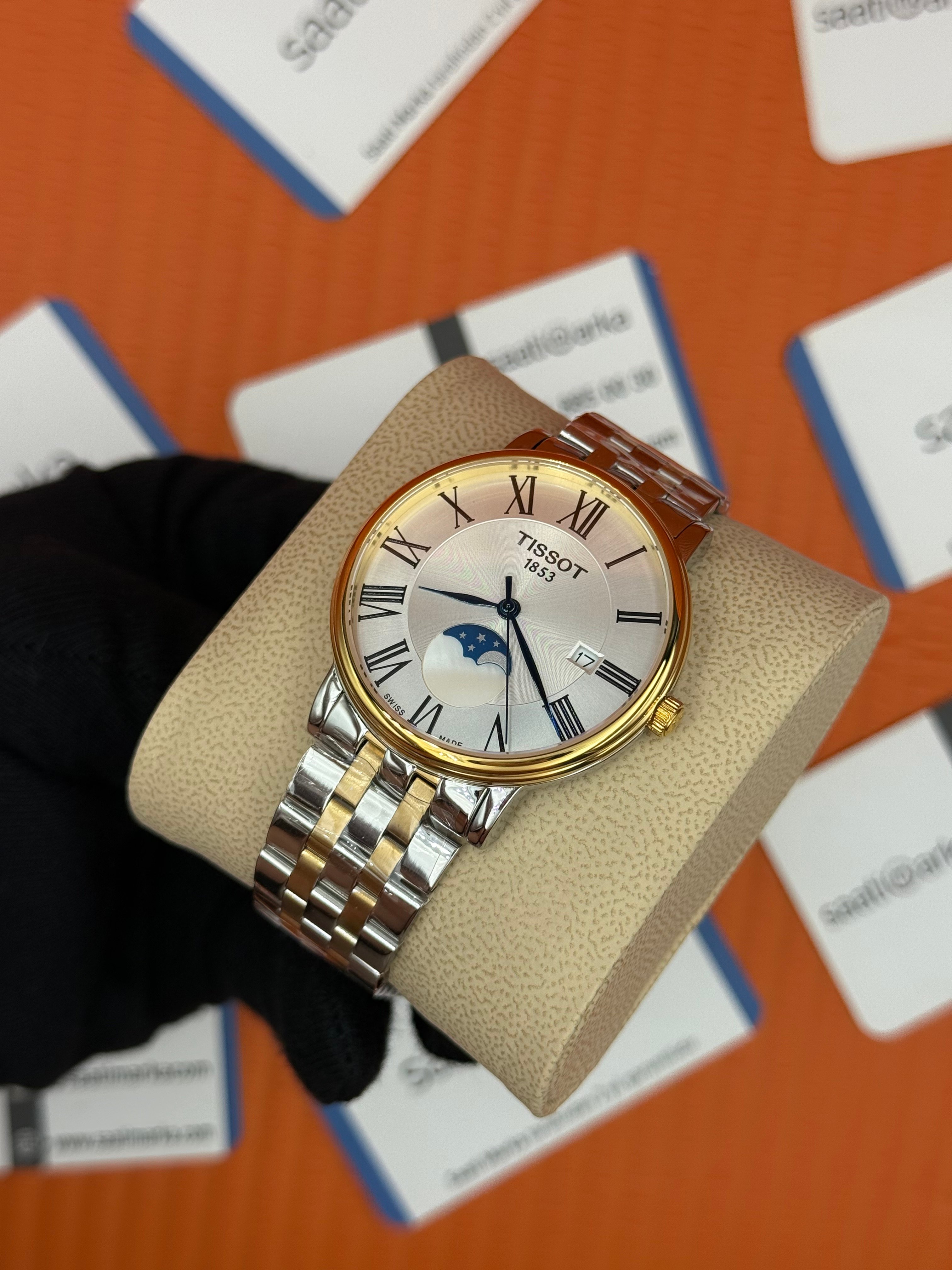 TISSOT carson premium gent moonphase beyaz kadran gold silver jubilee kordon erkek kol saati