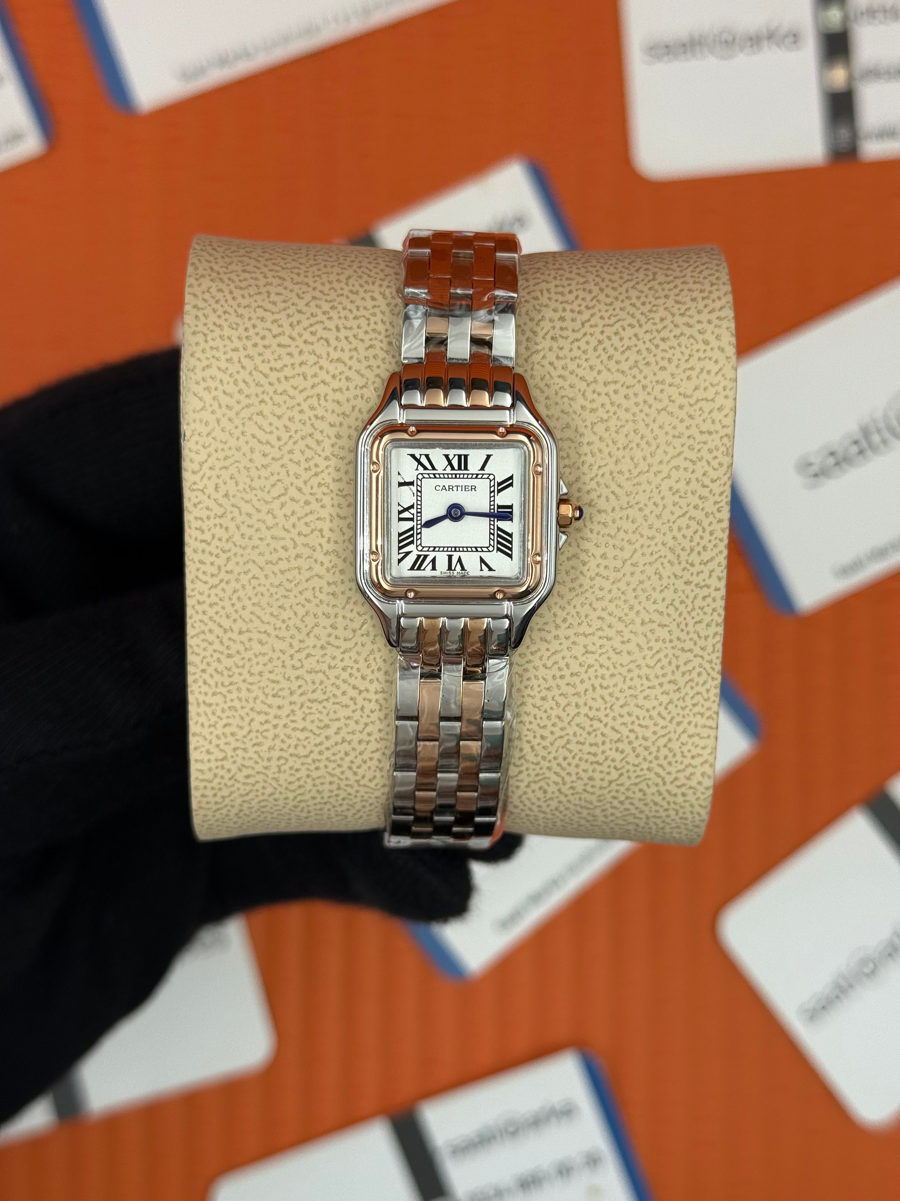 CARTIER Panthere 22mm kasa rose silver kasa kordon lacivert akrep yelkovan 