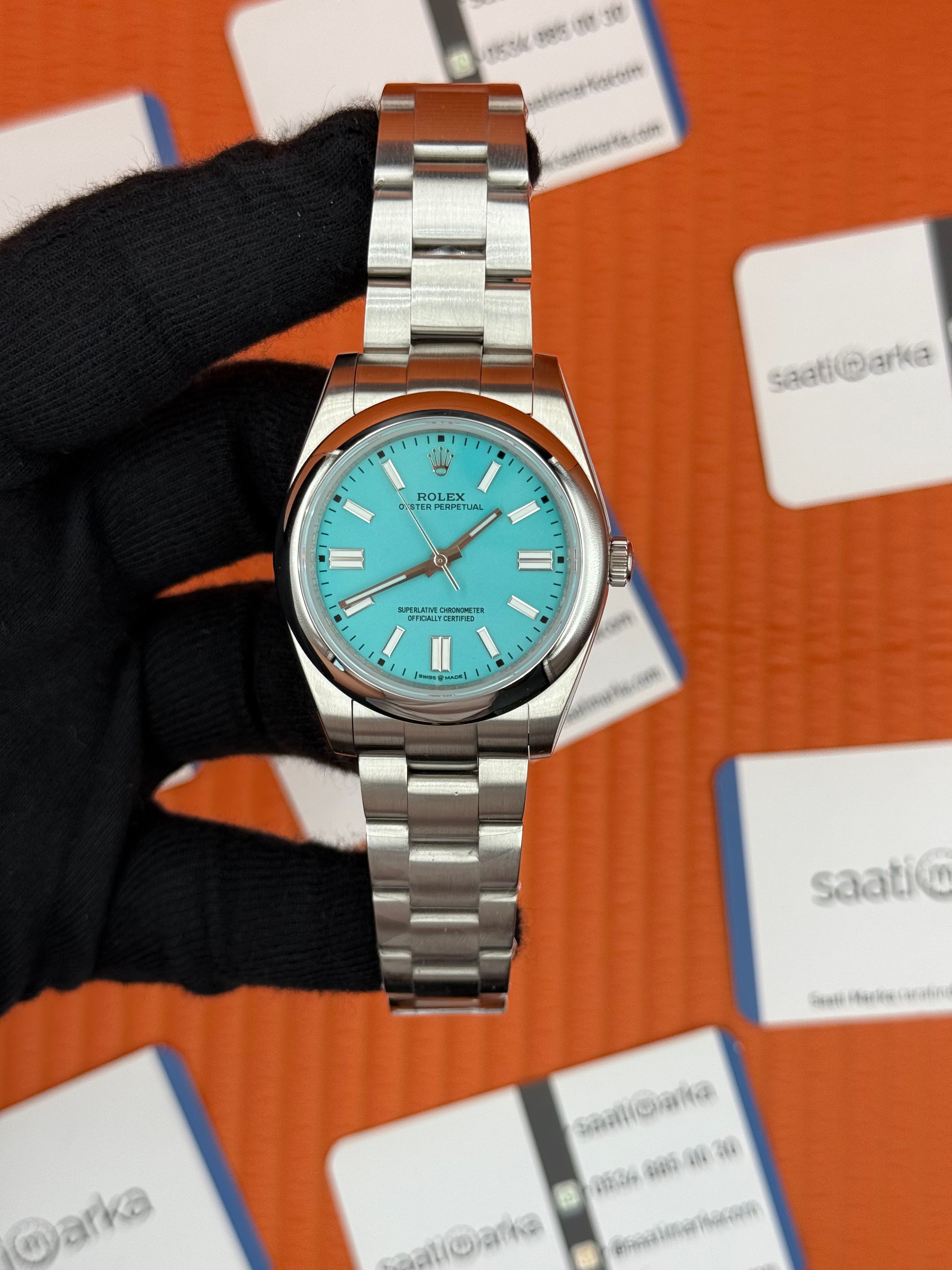 ROLEX OYSTER  Perpetual tiffany dial silver kasa-kordon