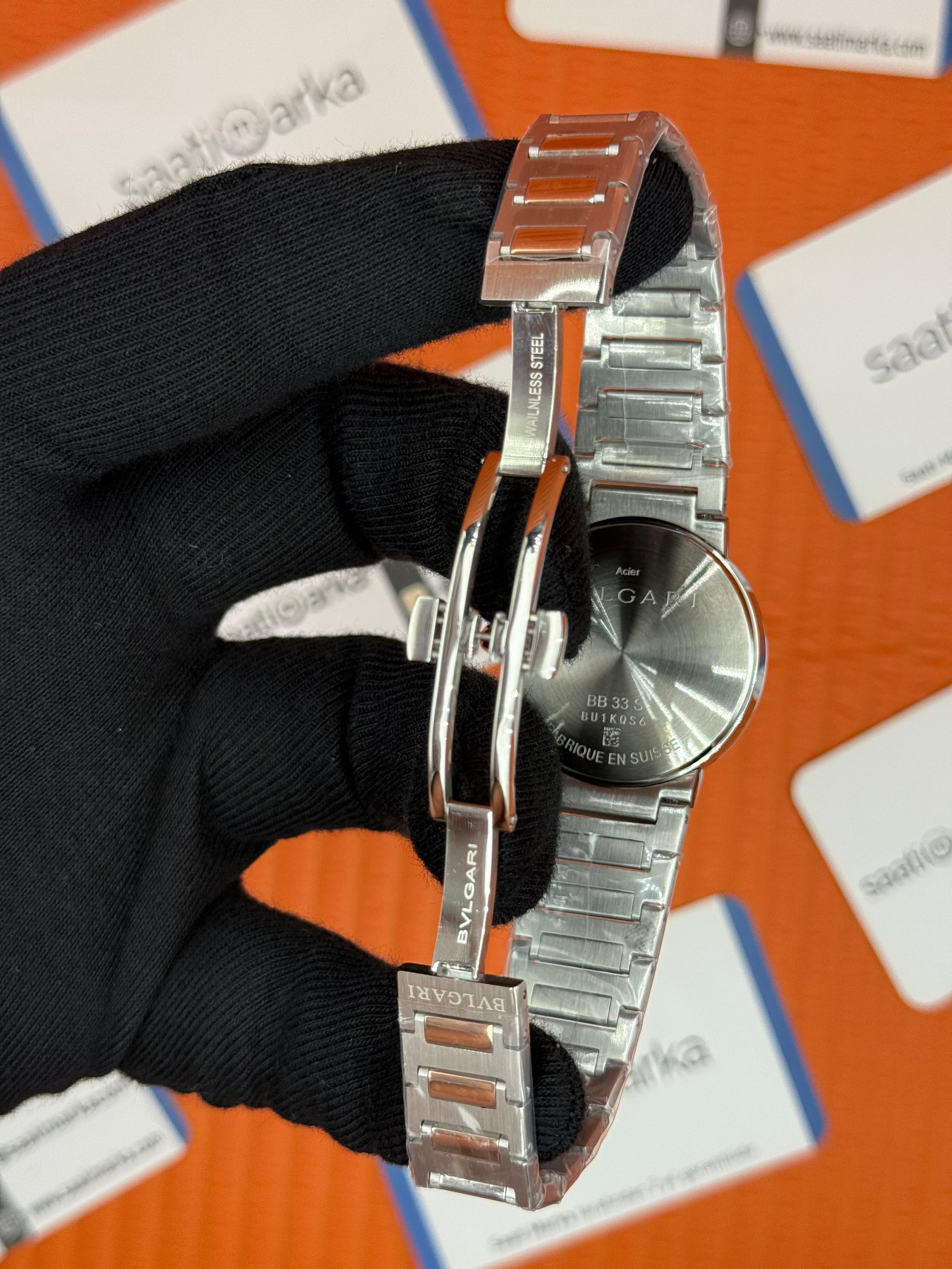 BVLGARI siyah kadran rose bezel silver kasa kordon kadın kol saati