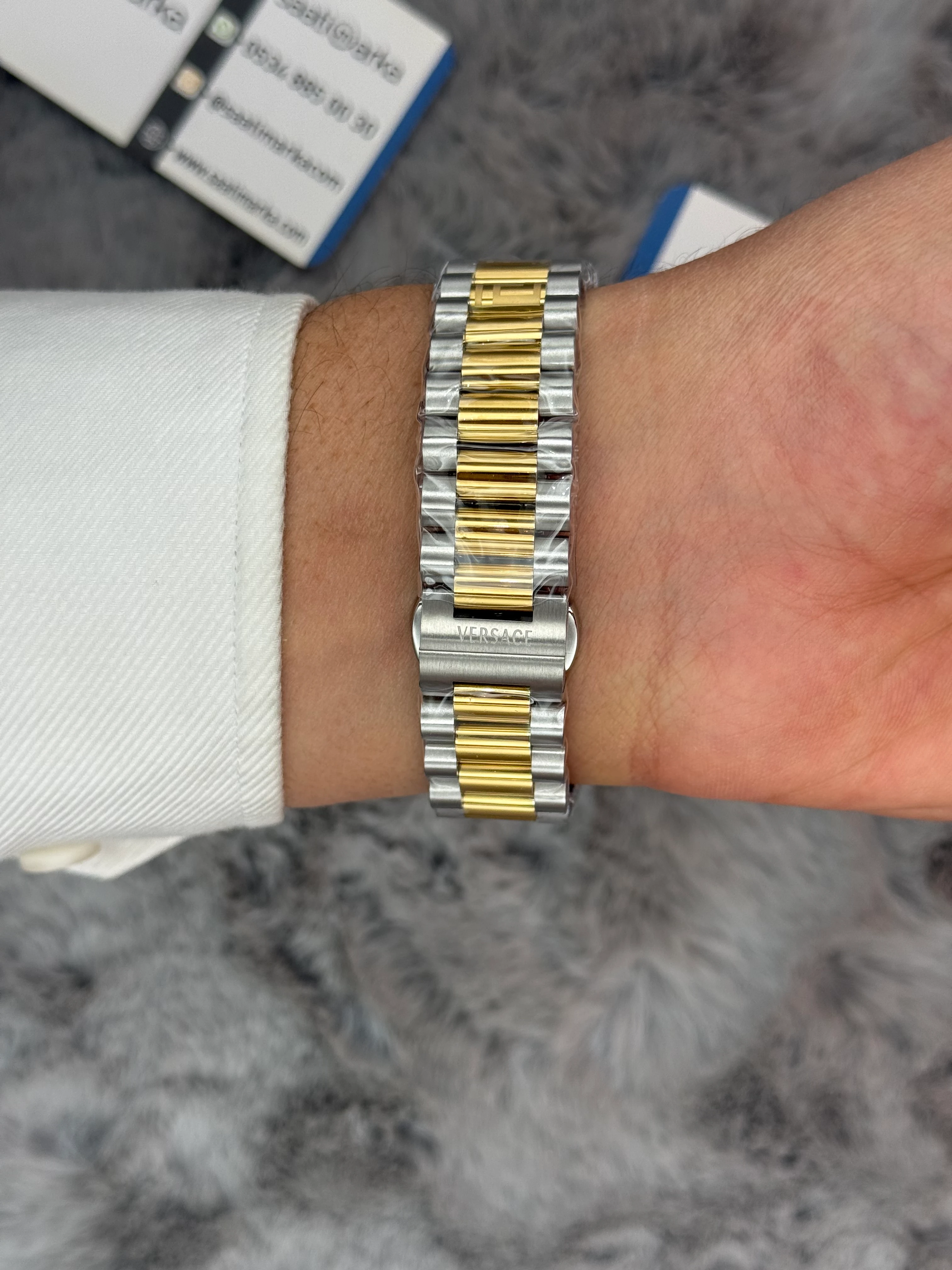 VERSACE 40MM TURKUAZ KADRAN GOLD SİLVER KASA KORDON ERKEK KOL SAATİ