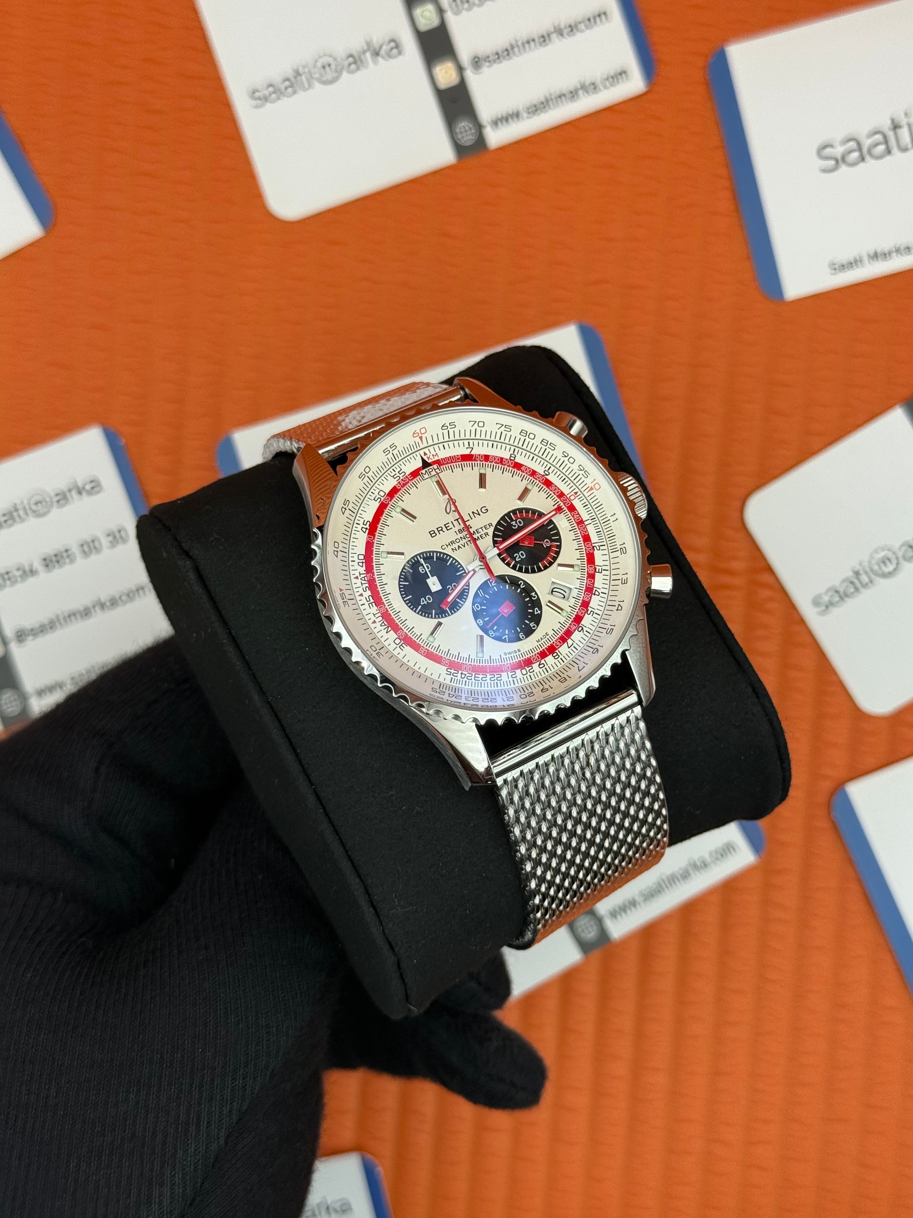 BREITLING Navitimer hasır kordon beyaz kadran çelik kasa