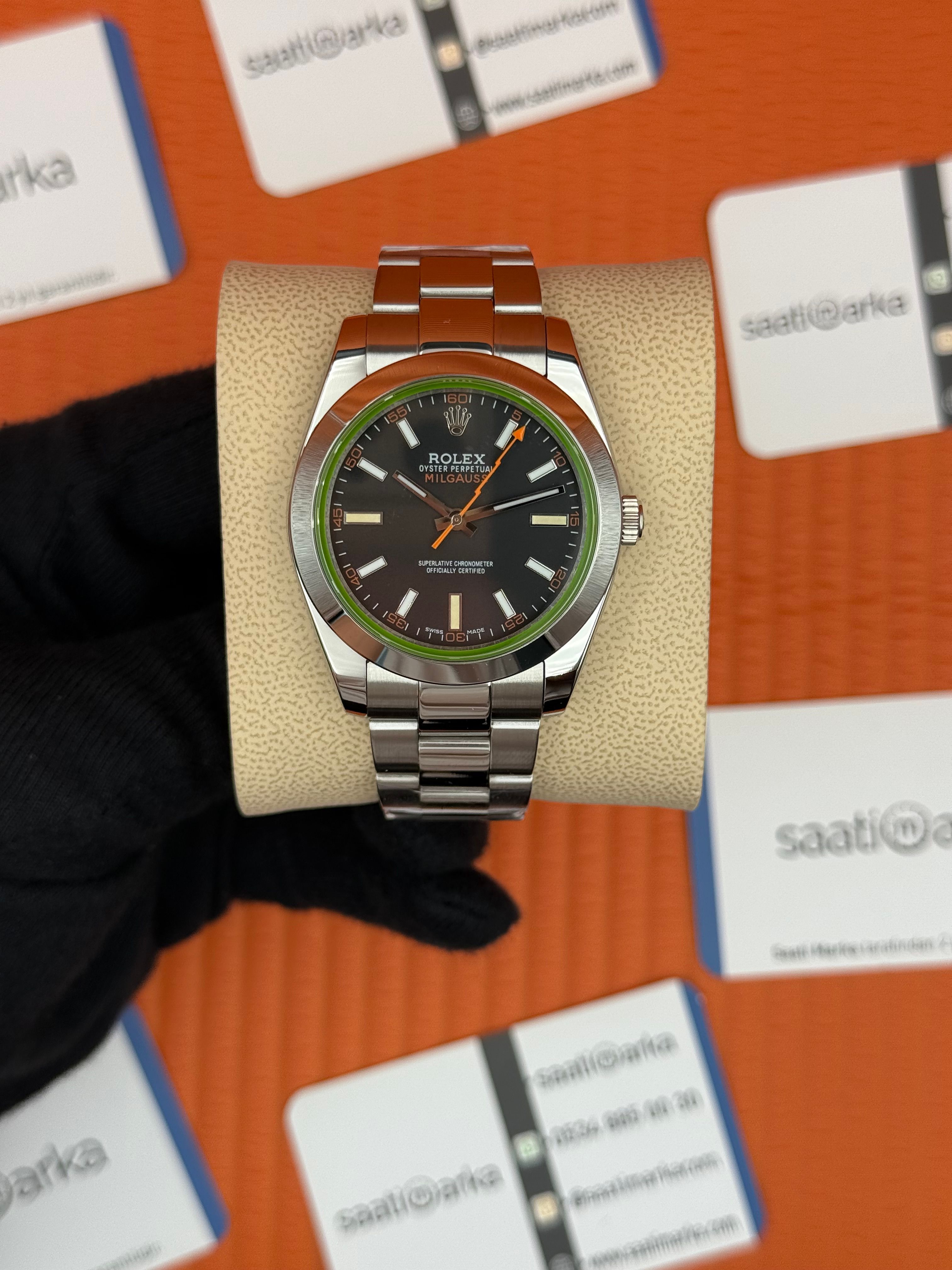 ROLEX Milgauss siyah kadran silver kasa-kordon