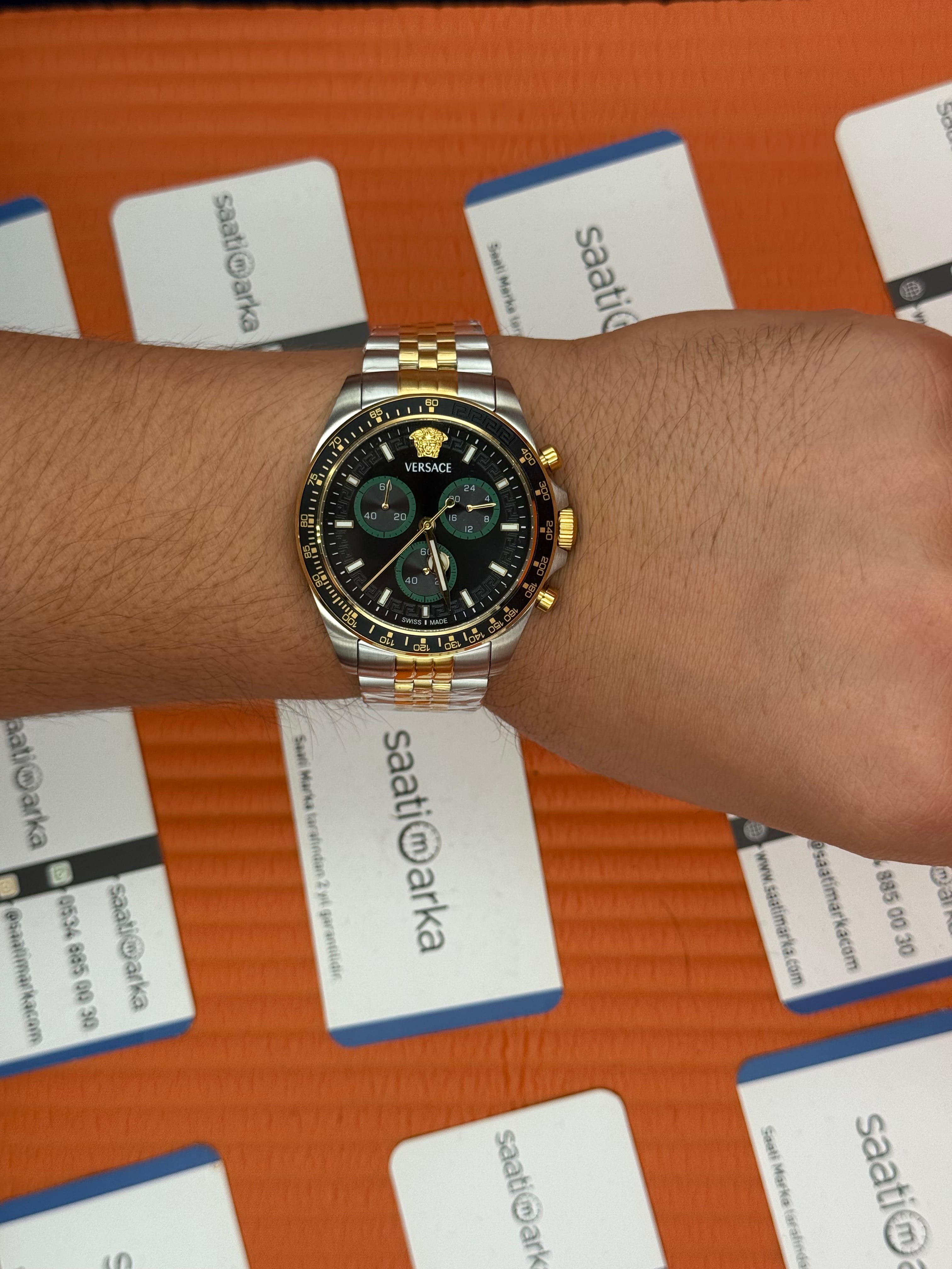 VERSACE siyah kadran gold silver kasa kordon jubilee erkek kol saati