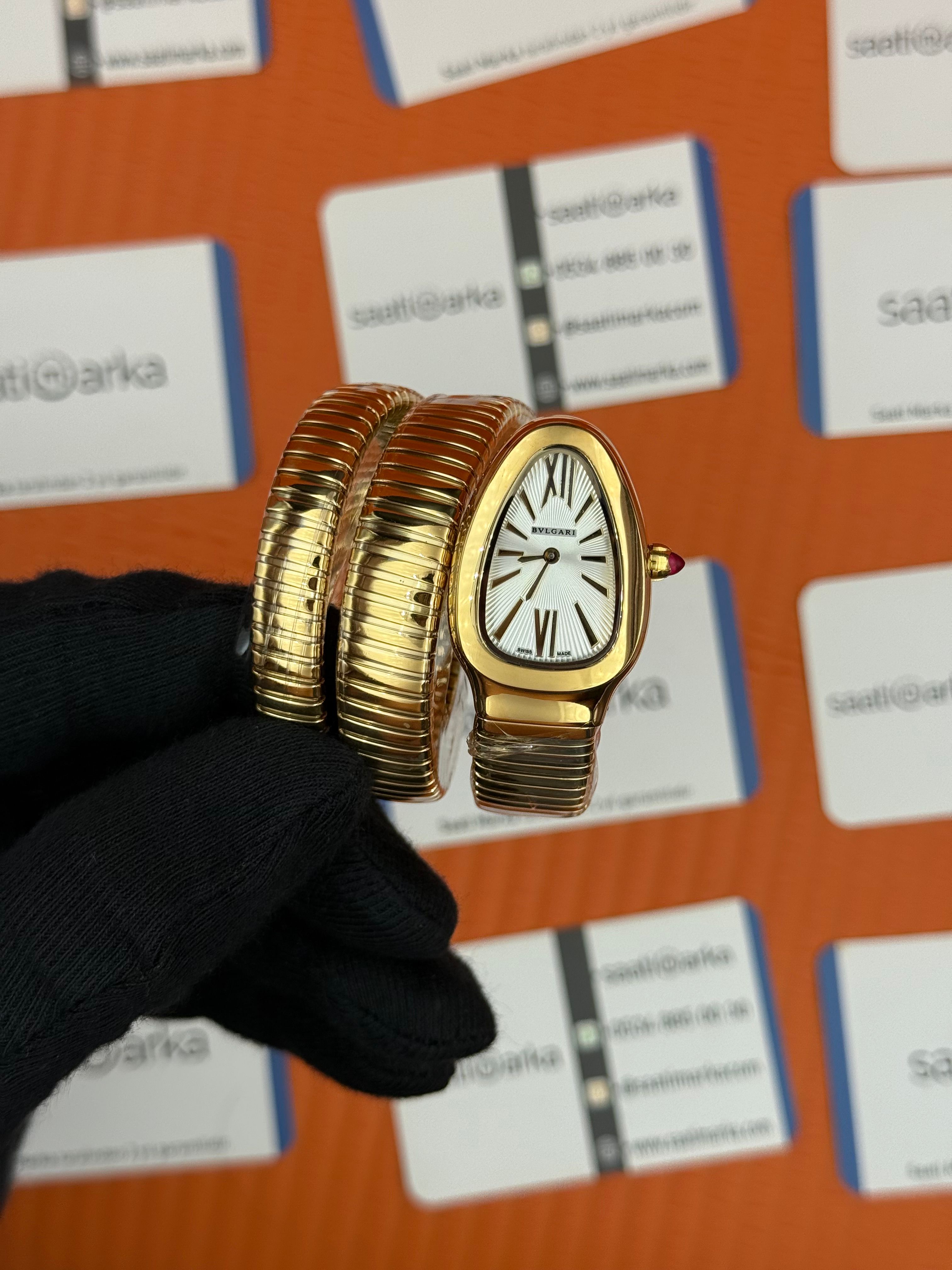 BVLGARİ serpenti çift sarma gold kordon beyaz kadran kadın kol saati