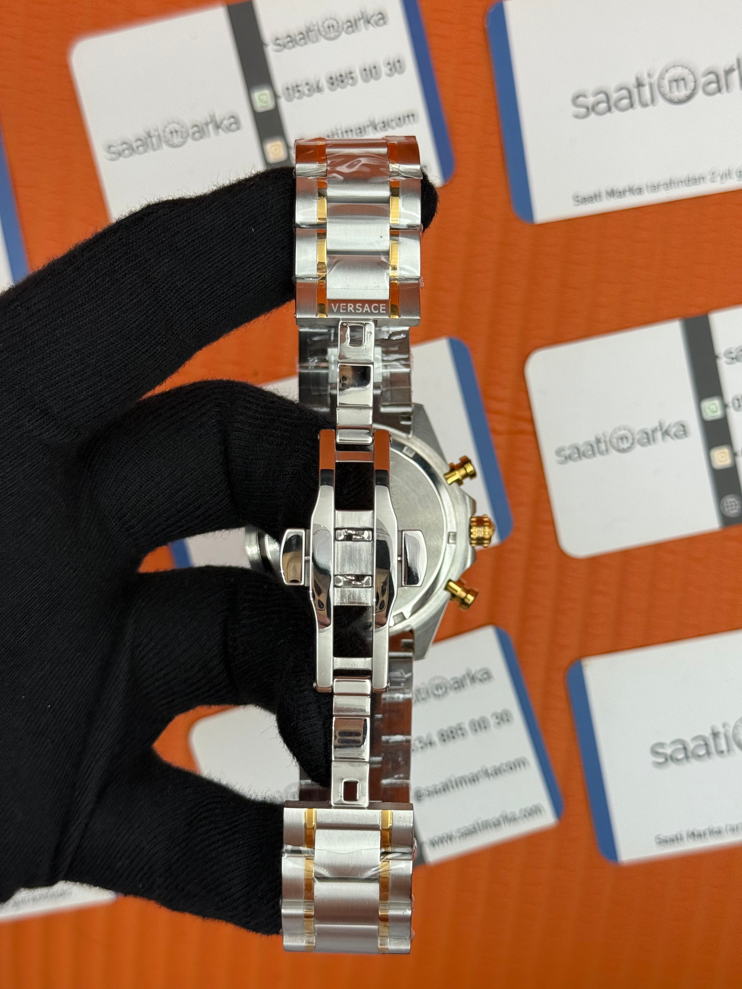 VERSACE yeşil kadran gold silver kasa kordon erkek kol saati