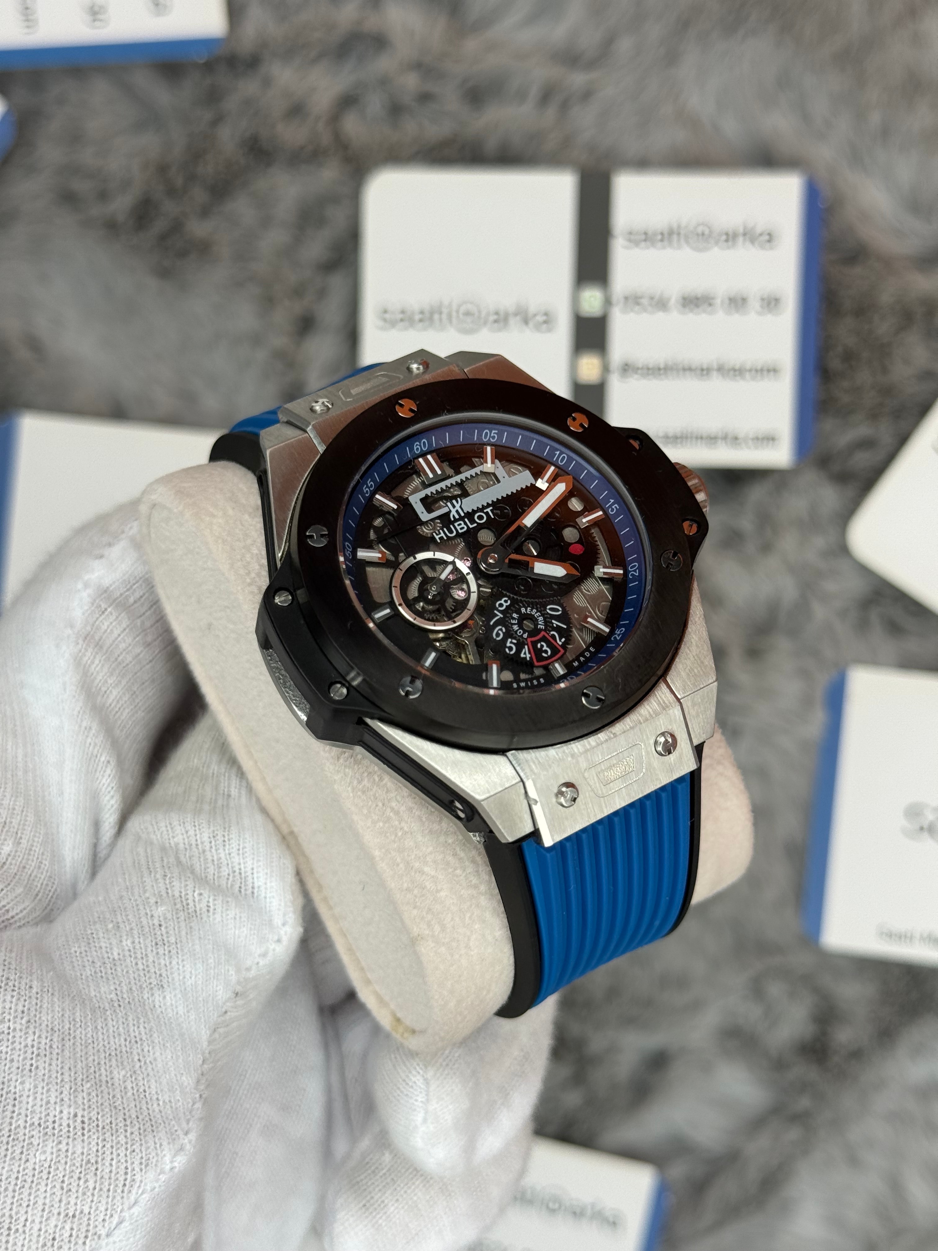 HUBLOT big bang tourbillon 42mm silver kasa mavi kauçuk ordon erkek kol saati