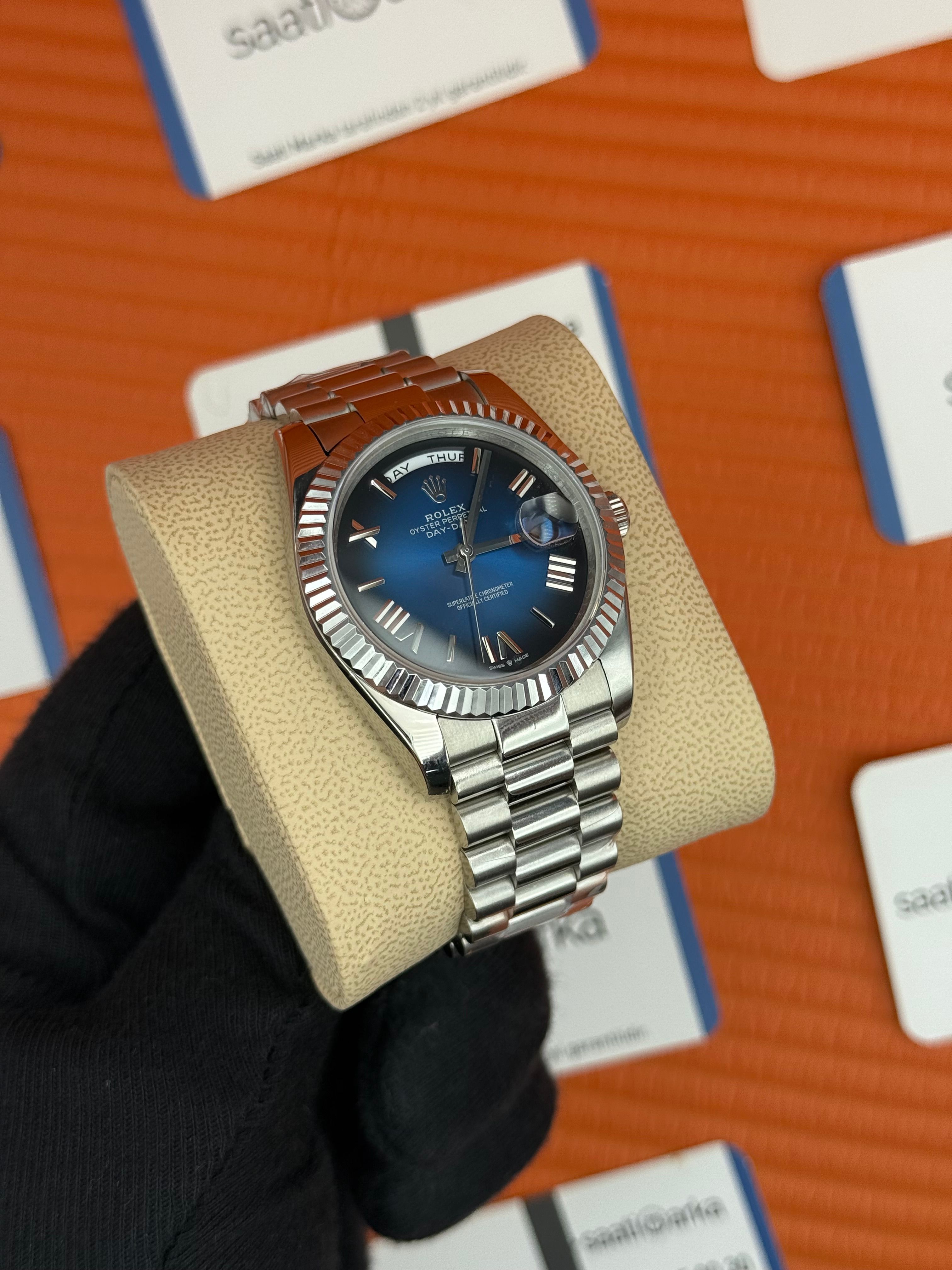 ROLEX Day Date roma rakamlı mavi siyah kadran silver president kordon
