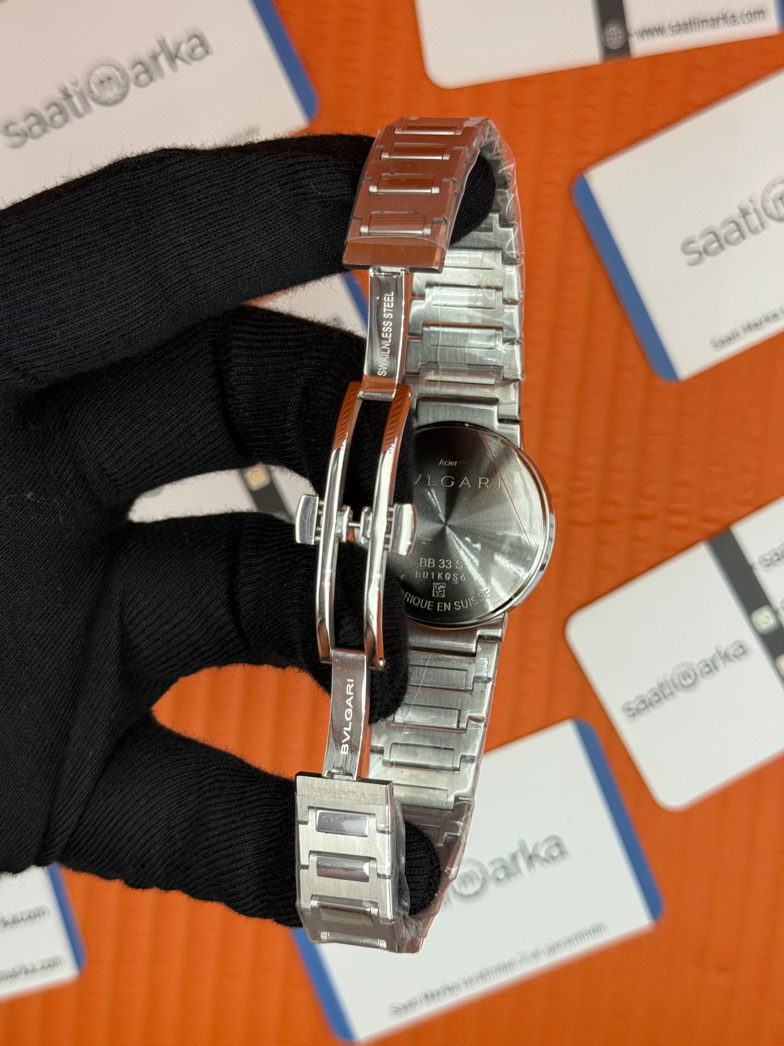 BVLGARI siyah baget taşlı kadran silver kasa kordon kadın kol saati