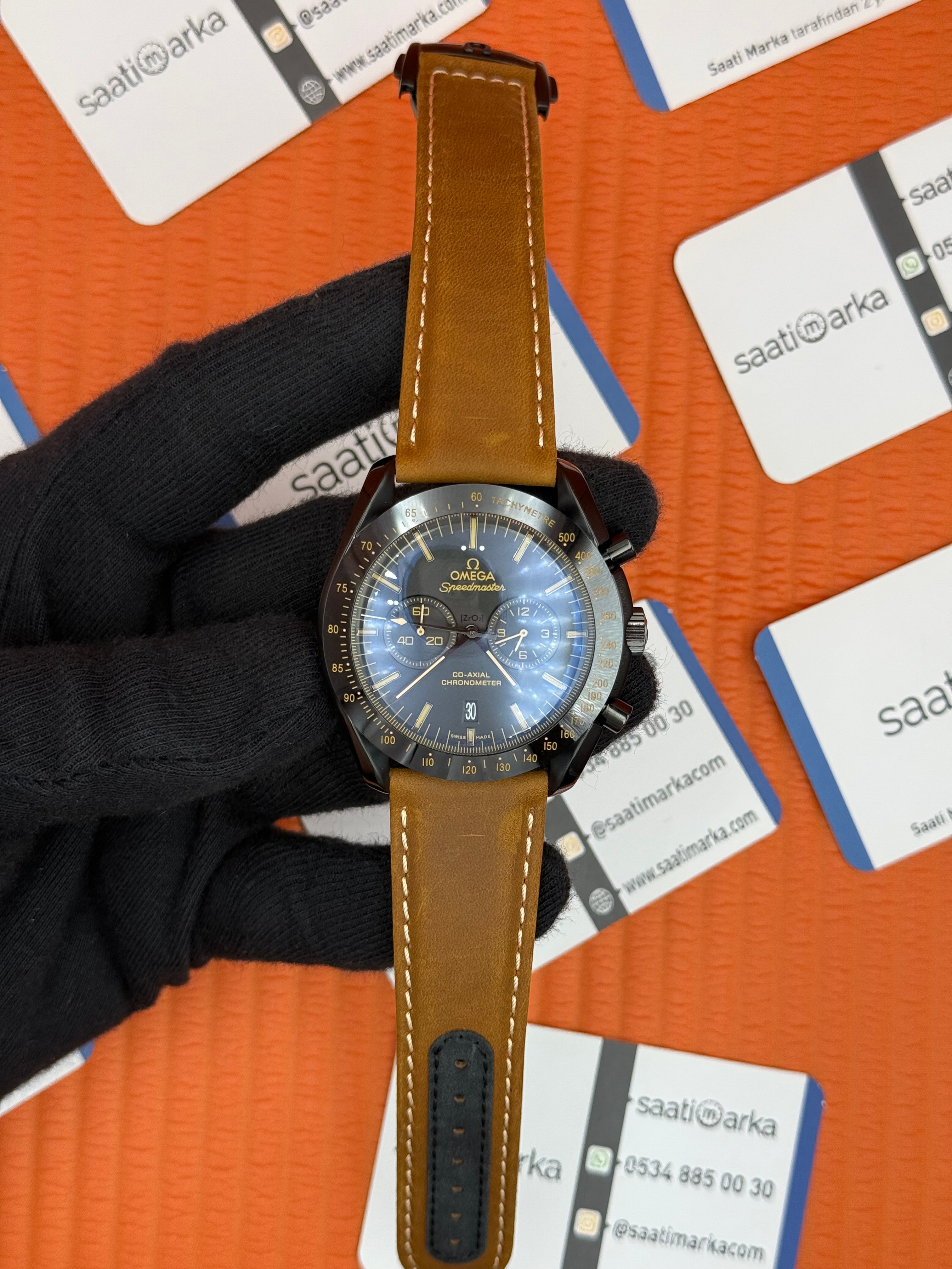 OEMGA SPEEDMASTER SİYAH KASA KADRAN DERİ KAHVE KORDON