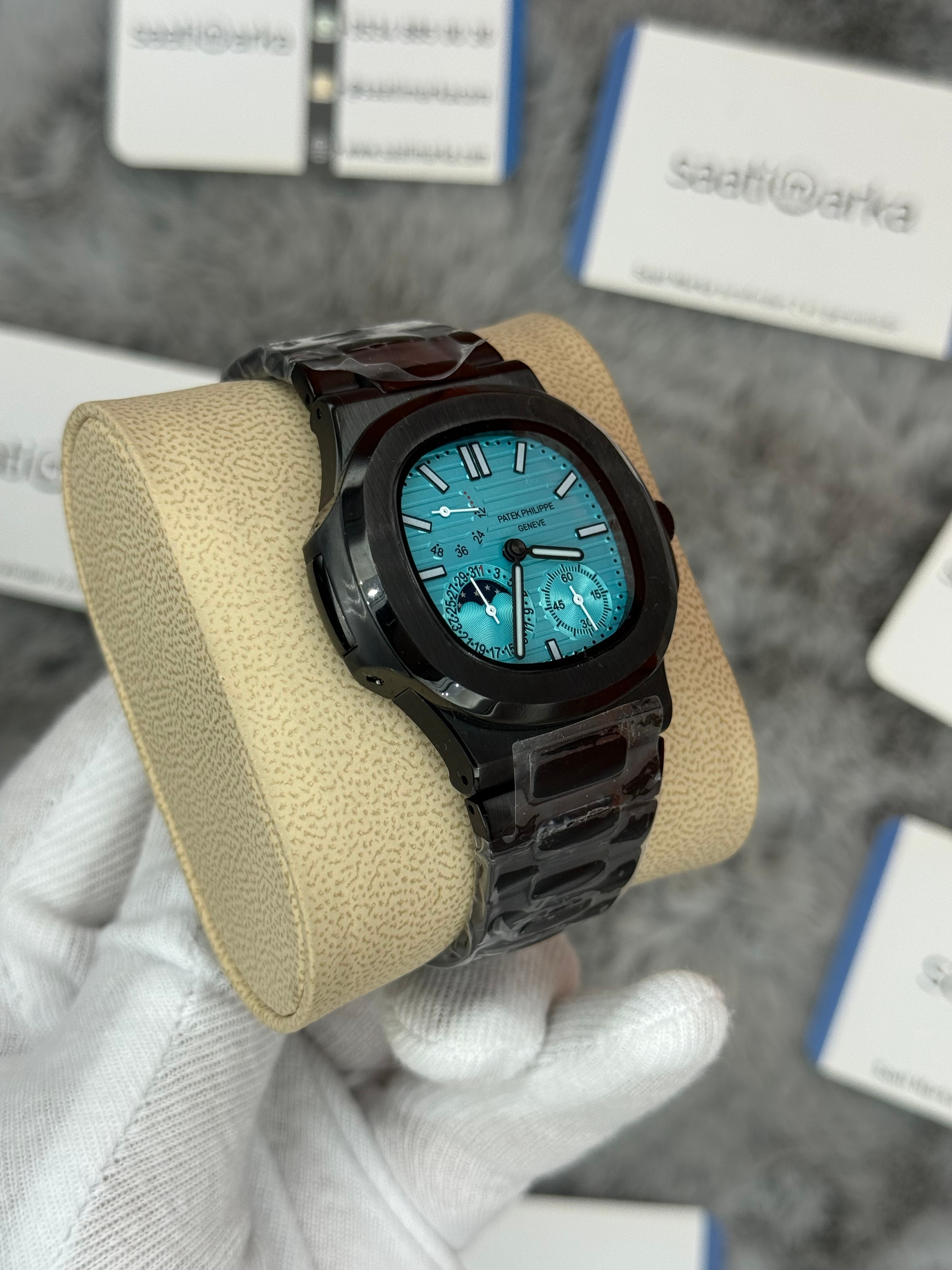 PATEK PHİLİPPE nautilus moontphase 5712 turkuaz kadran siyah kasa kordon 40mm erkek kol saati