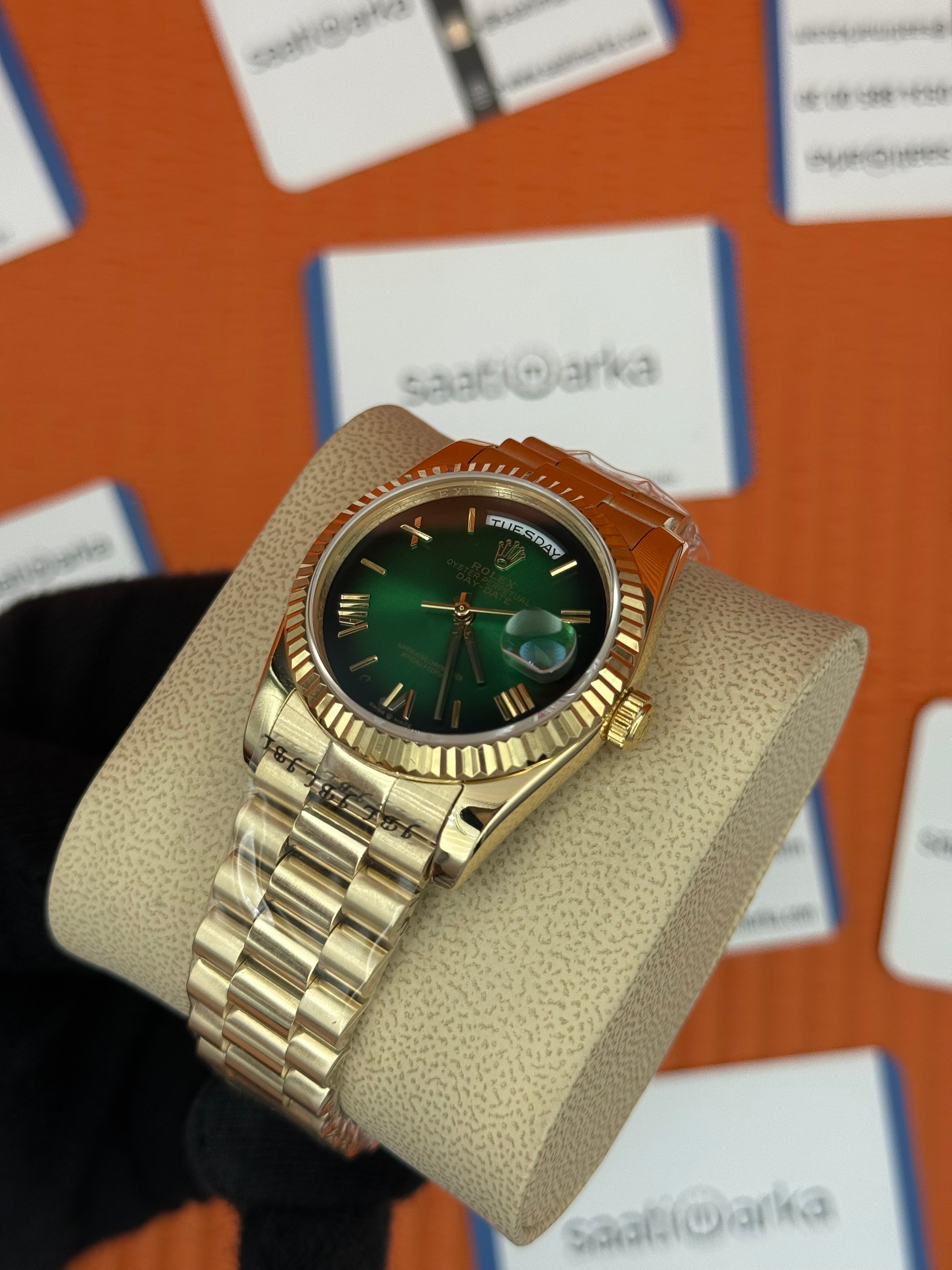 ROELX day date 36mm yeşil siyah kadran president kordon