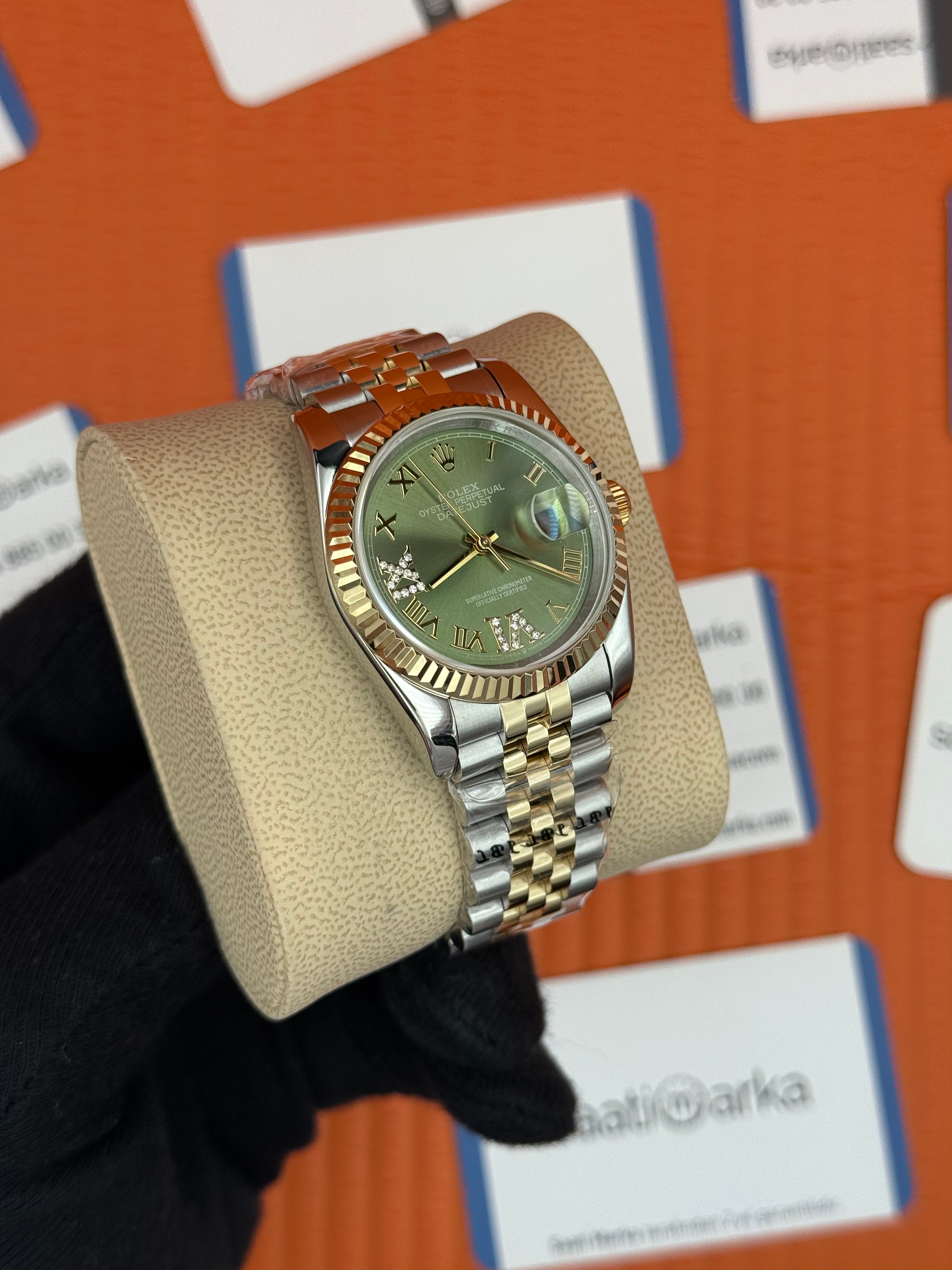 ROLEX datejust 36mm kadın kol saati yeşil kadran jubilee kordon