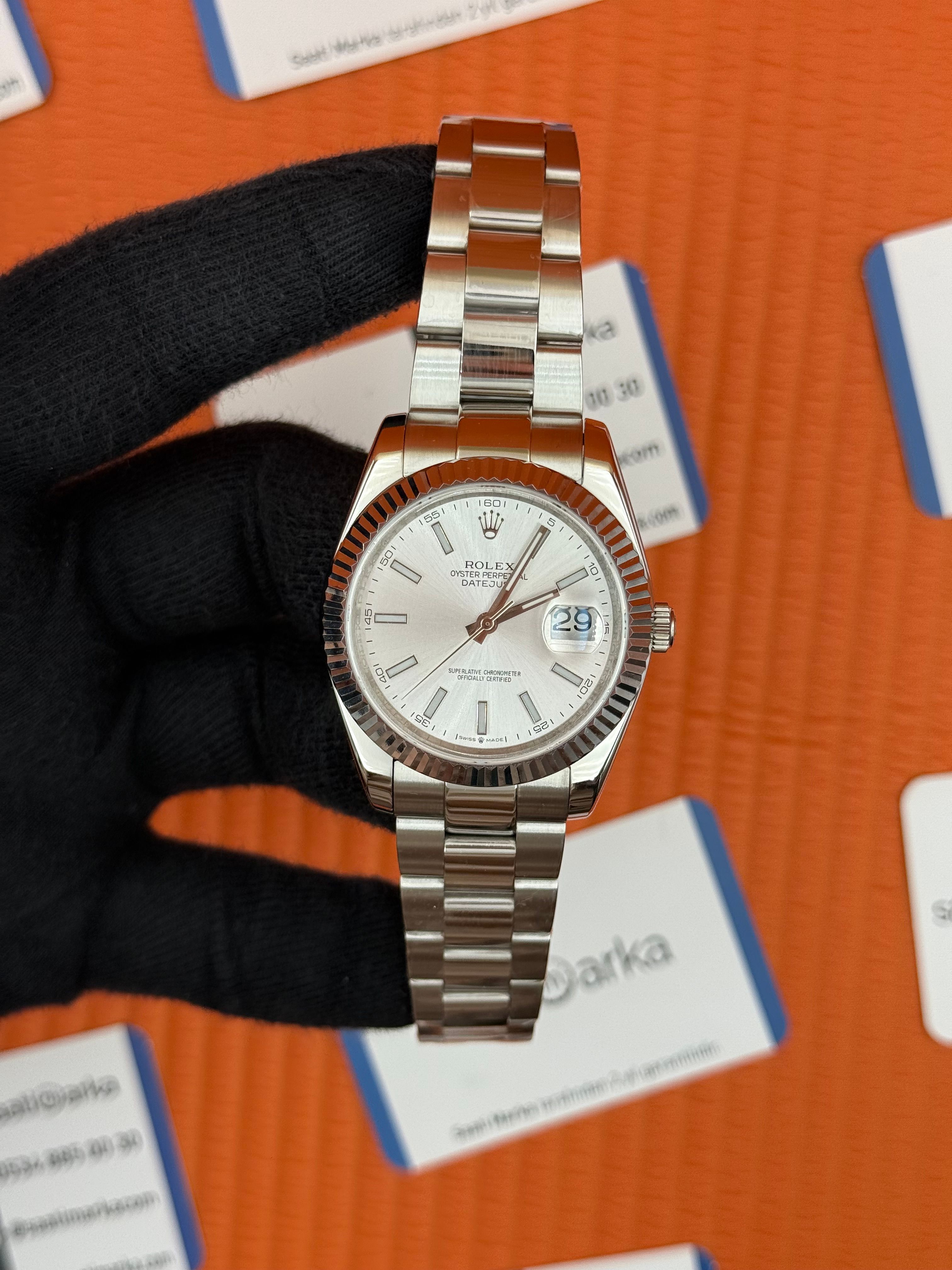 ROLEX Datejust white dial silver oyster kordon