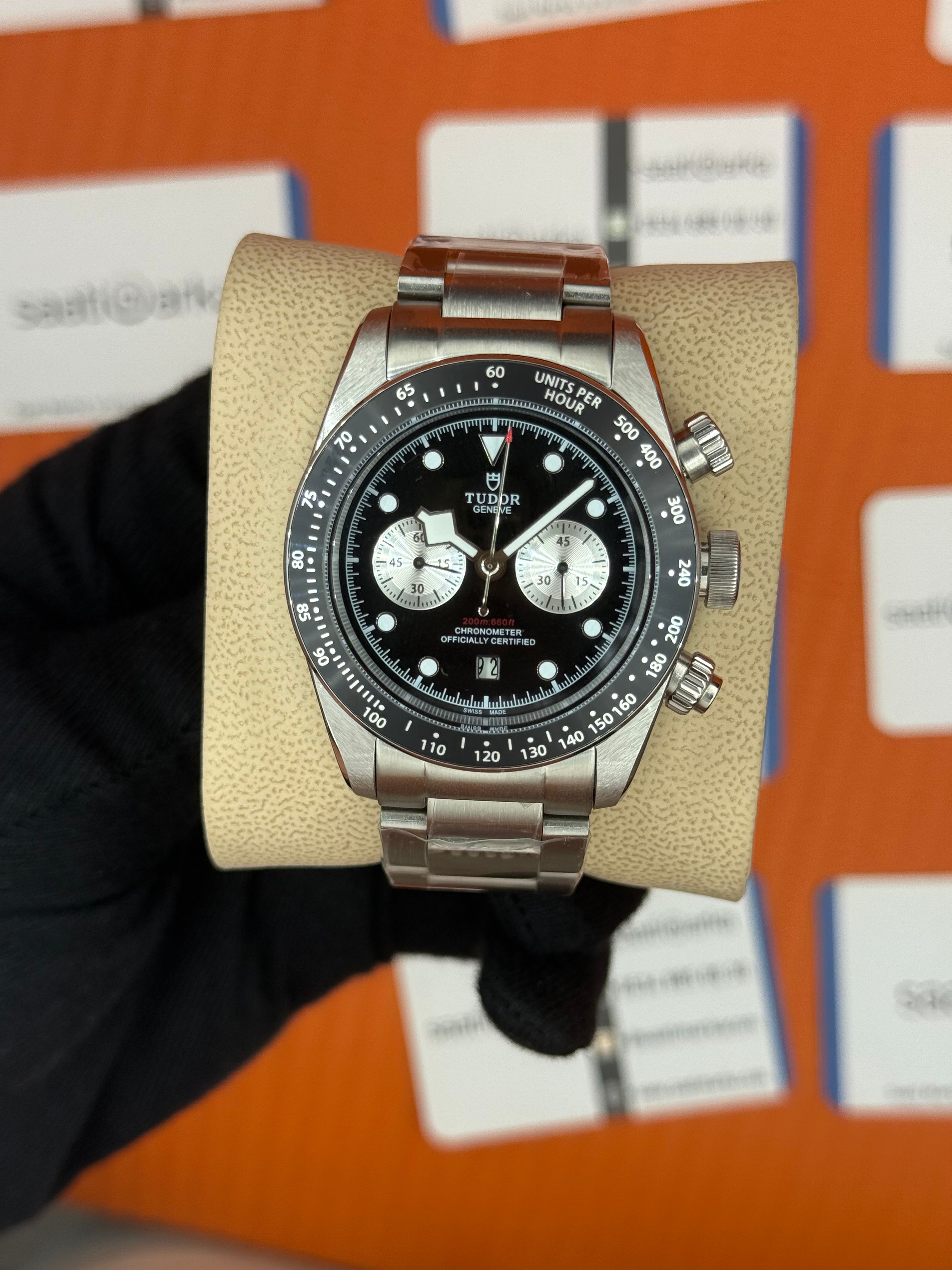 TUDOR black bey siyah kadran silver kasa kordon 41mm erkek kol saati