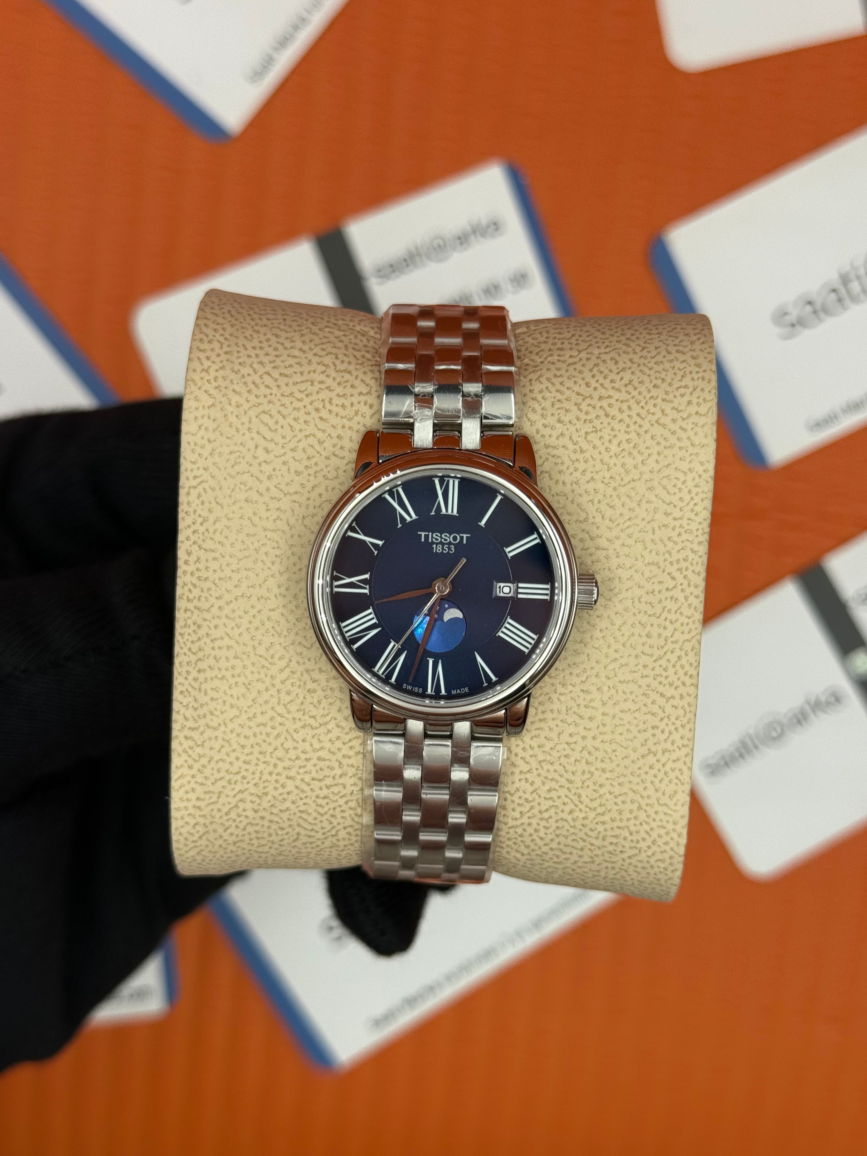 TISSOT carson premium gent monnphase mavi kadran silver kasa kordon kadın kol saati