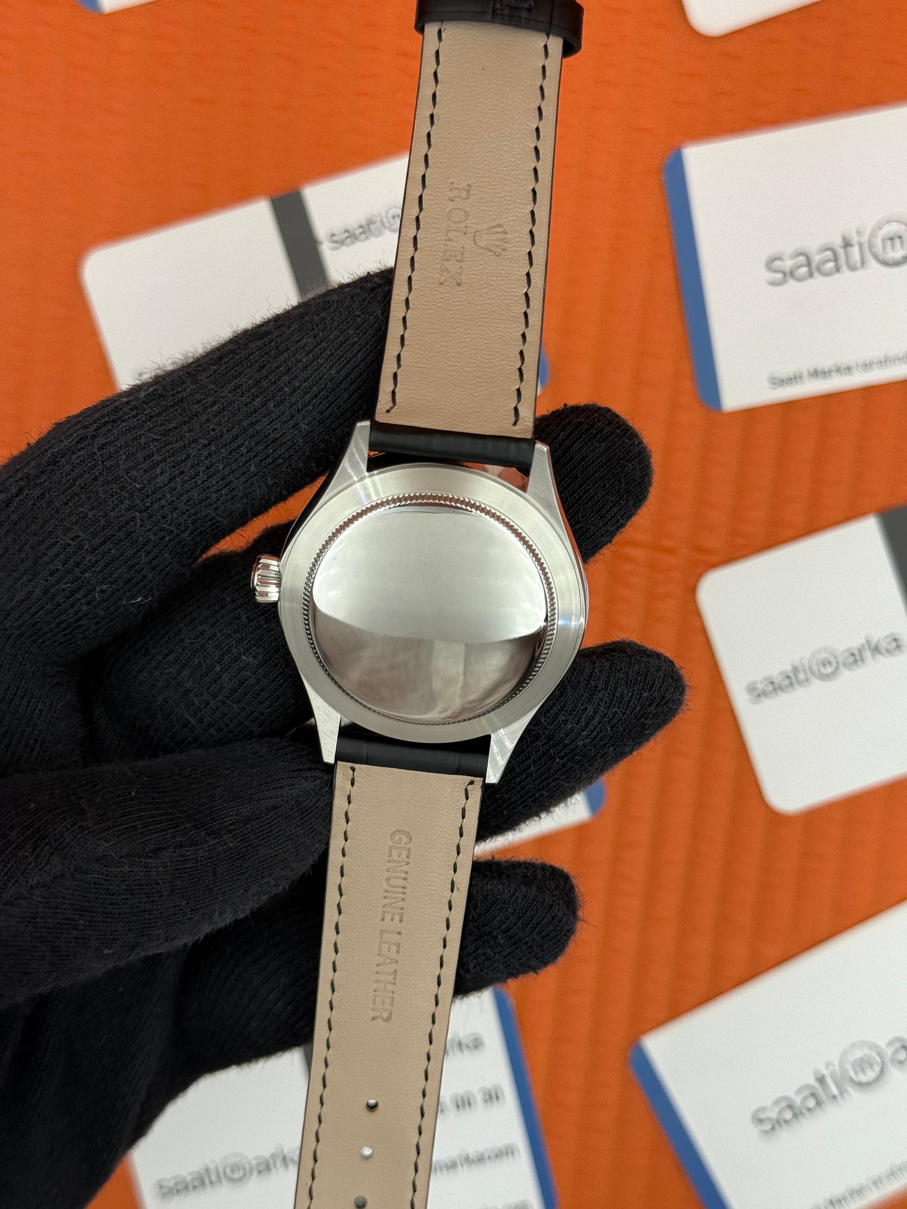 ROLEX Cellini silver kasa siyah kadran siyah deri kordon