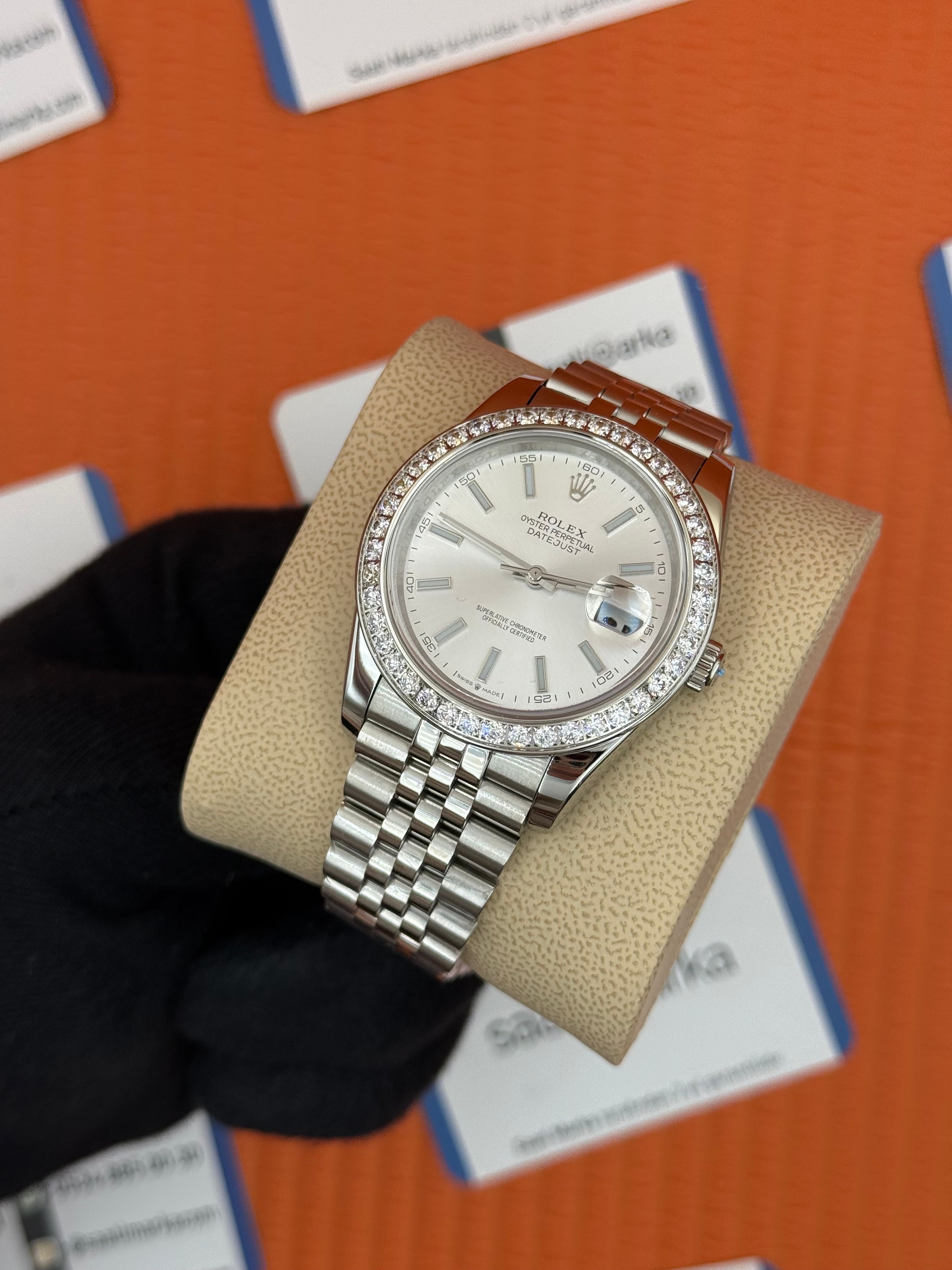ROLEX Datejust taşlı bezel white dial silver jubilee kordon