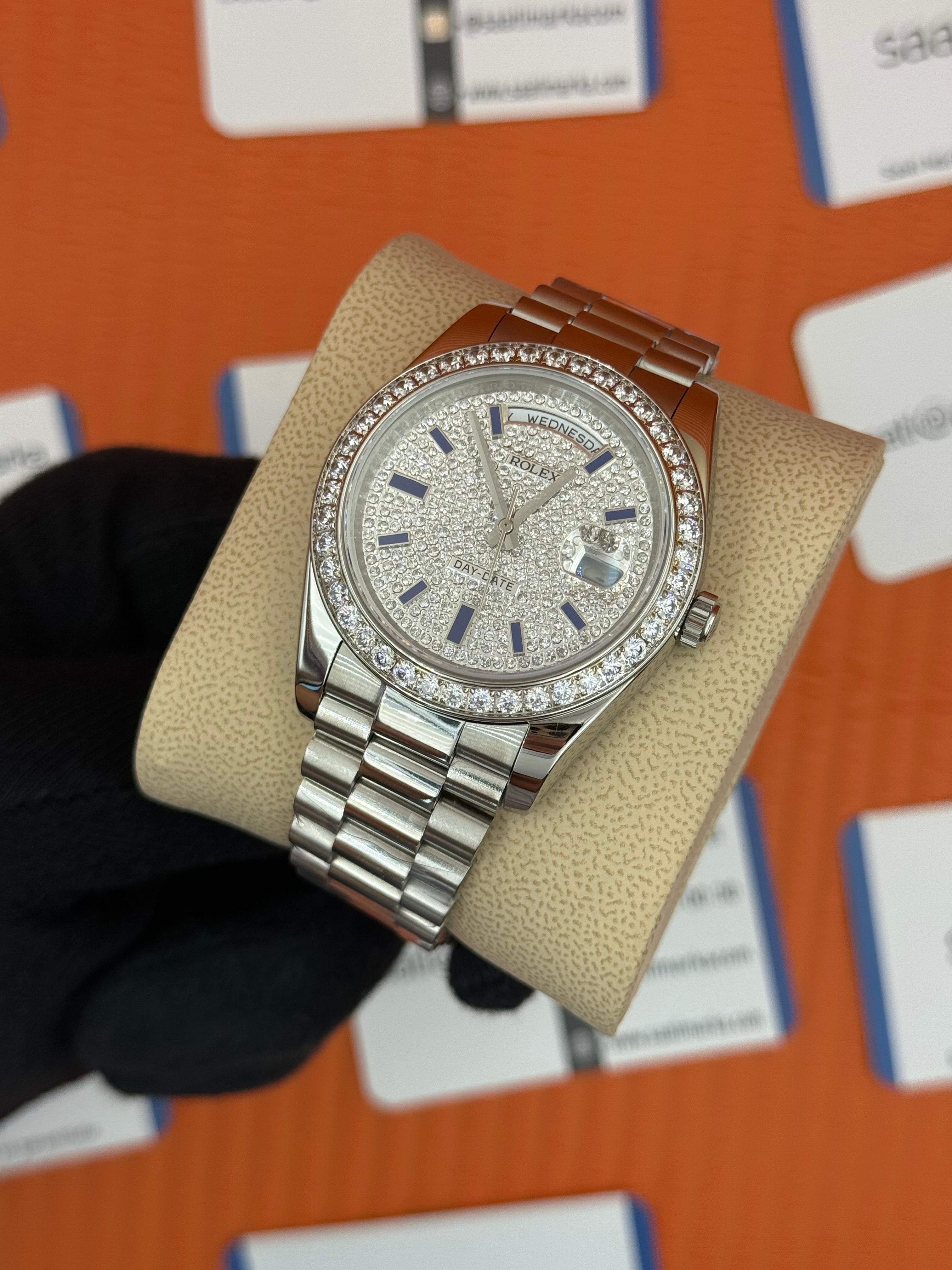 ROLEX Day Date taşlı bezel-kardan silver president kordon