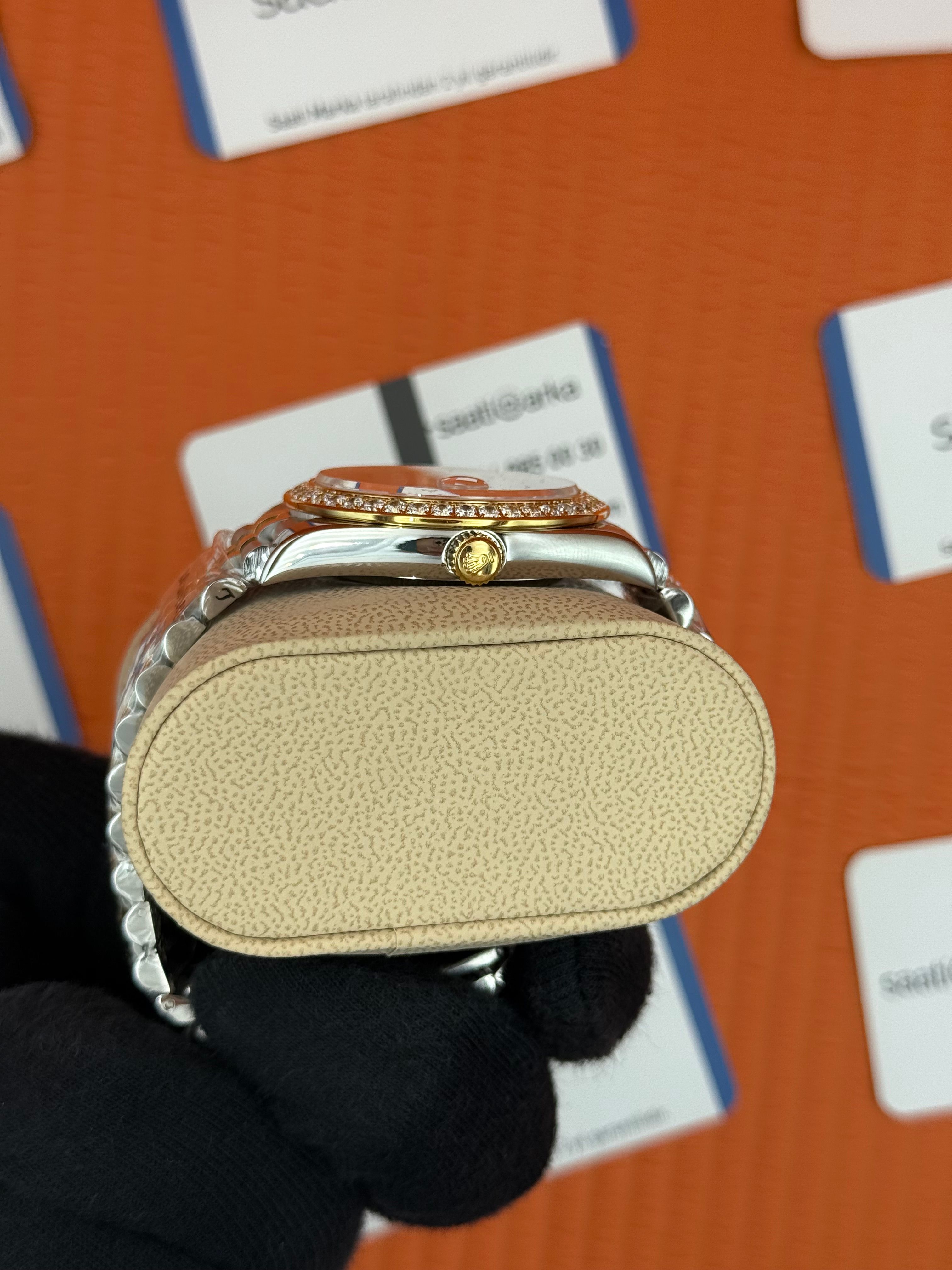 ROLEX Datejust taşlı bezel white dial gold-silver jubilee kordon