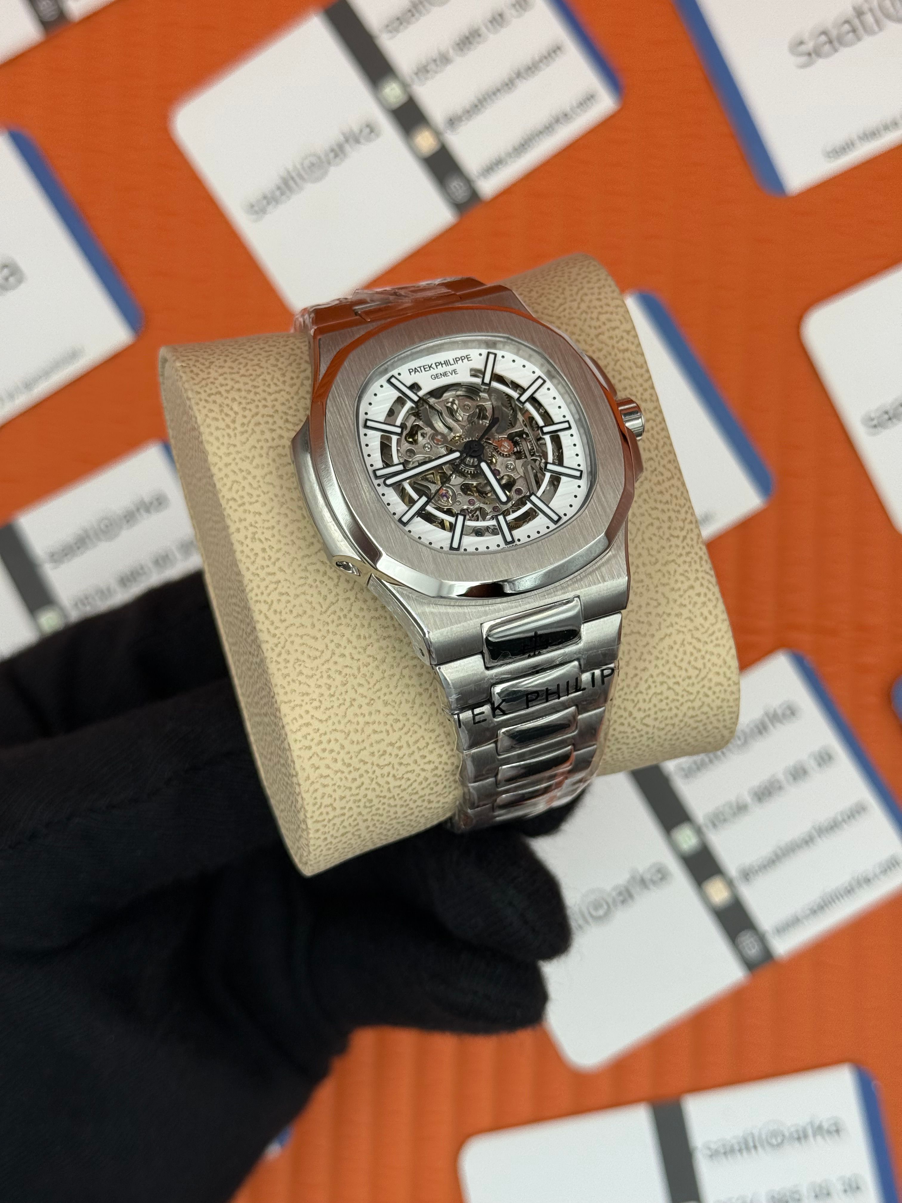 PATEK PHILIPPE SKELETON BEYAZ KADRAN SİLVER KASA-KORDON 